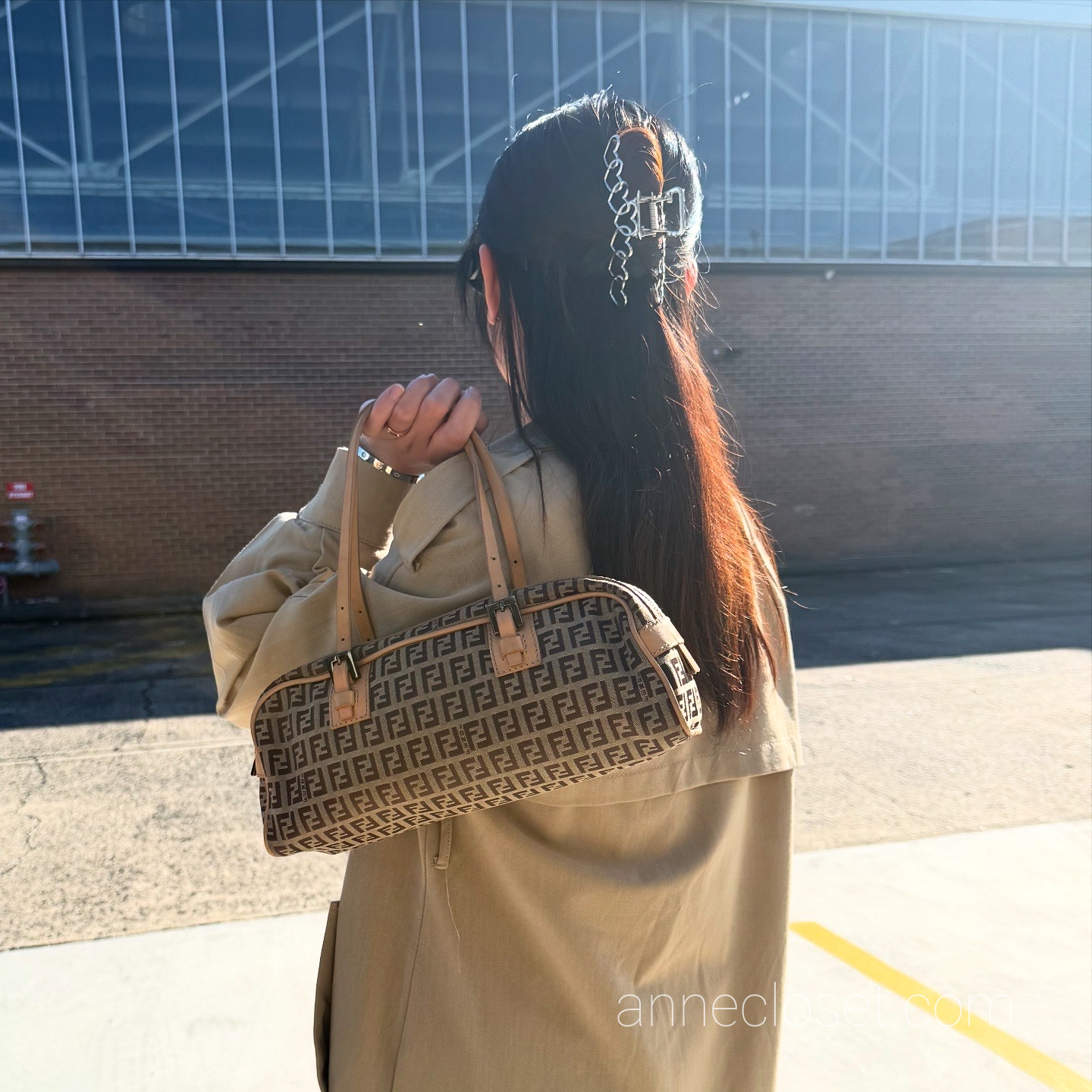 Fendi Vintage Brown Zucchino Canvas Handbag Dark brown