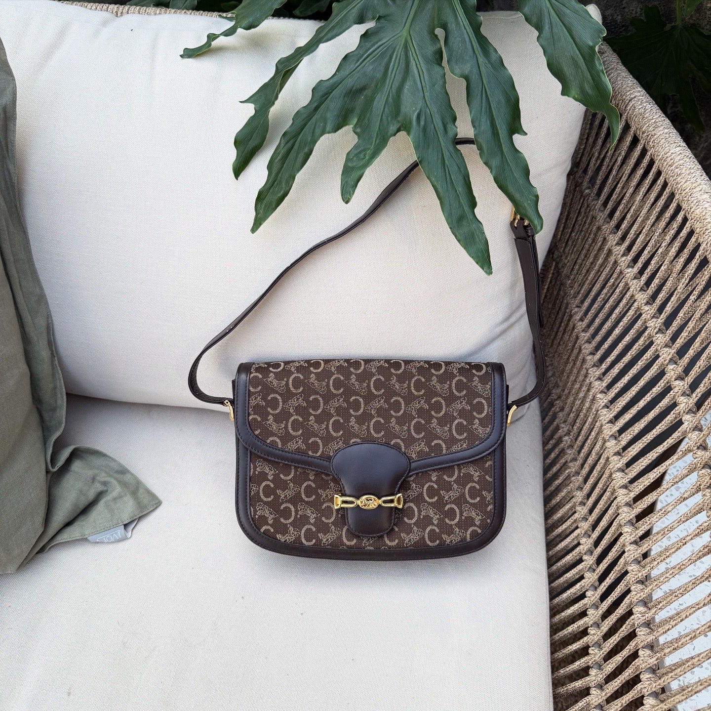 CELINE C Sulky Shoulder Bag Canvas Brown