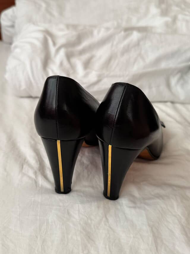 CHANEL Black Leather Buckle Detail Pumps 7cm