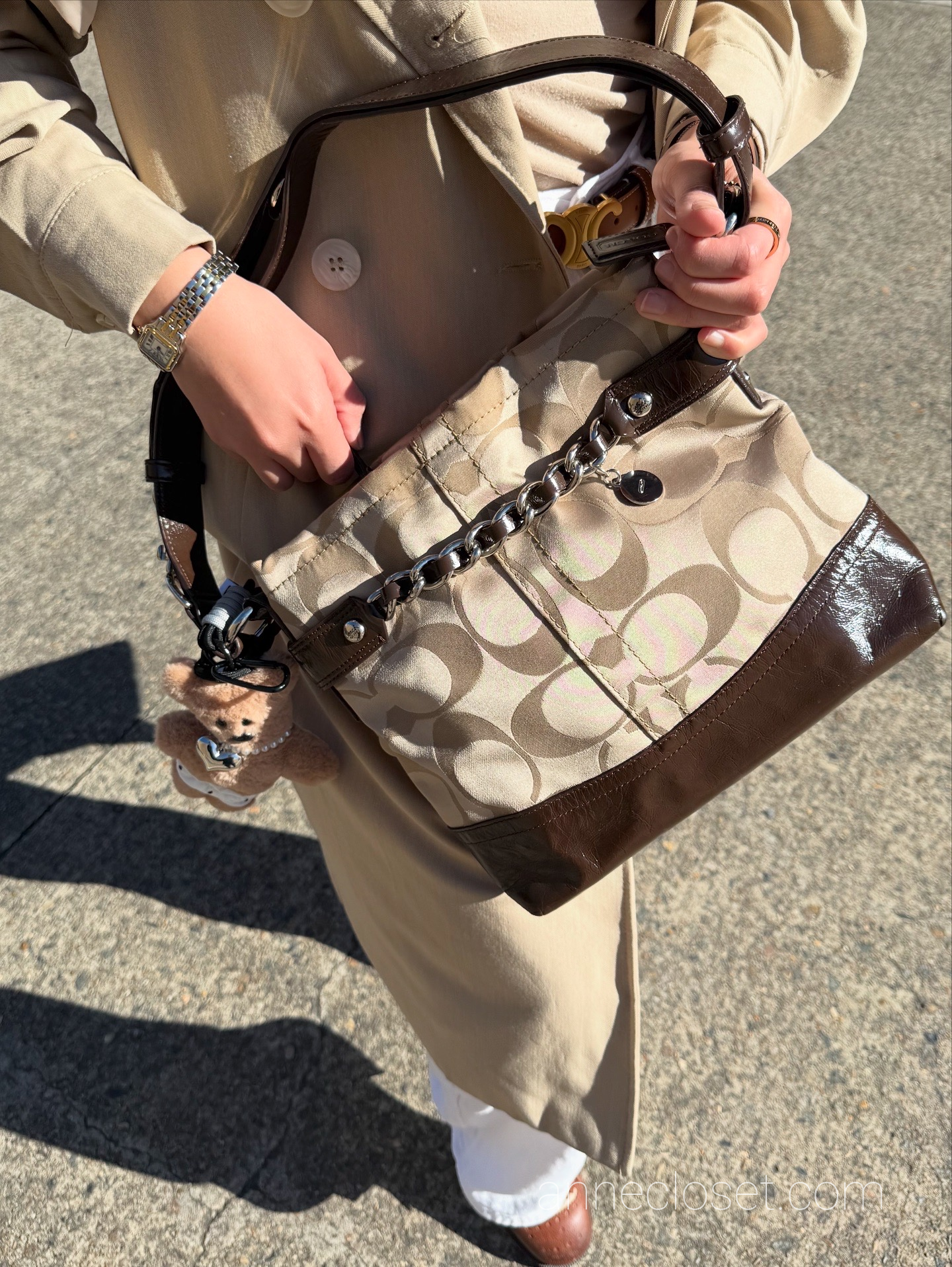 Coach Signature Leather Sateen Tan Brown Crossbody