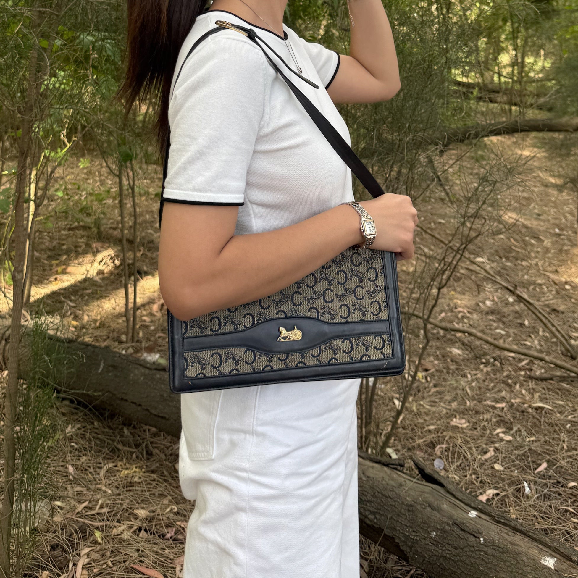 Celine Macadam Canvas Horse Carriage Shoulder Bag
