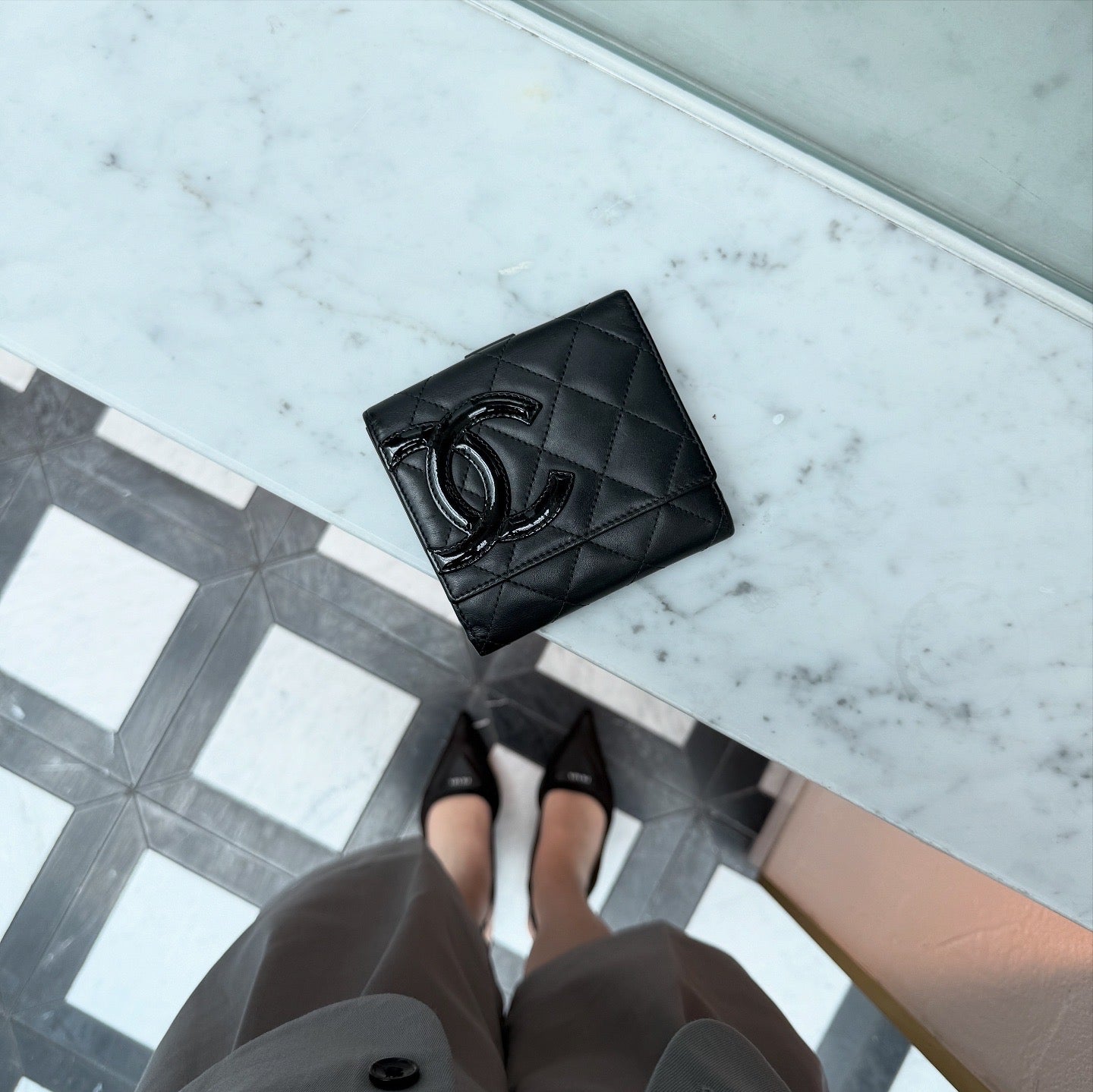 Chanel Cambon Compact Wallet Purse Black