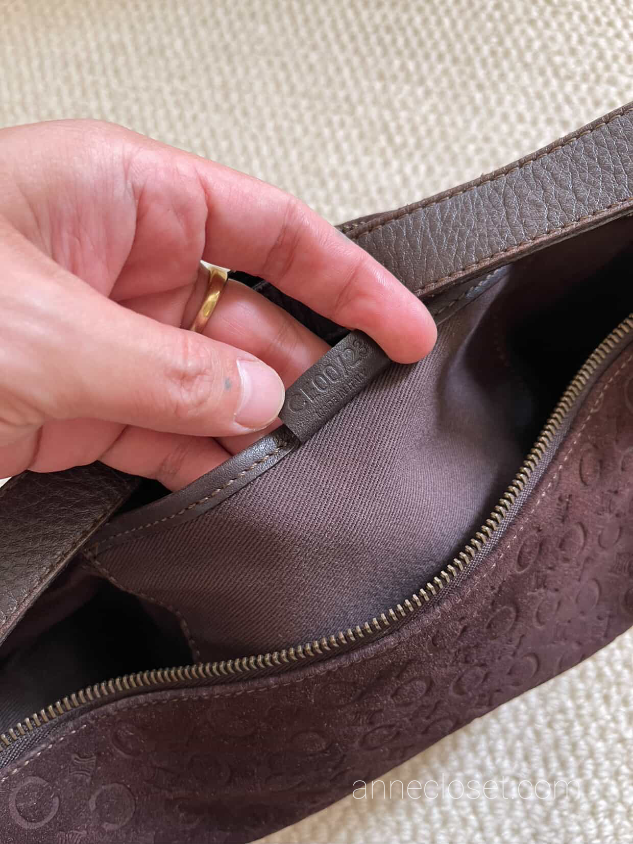 Celine 20th Century C Macadam Suede Shoulder Bag