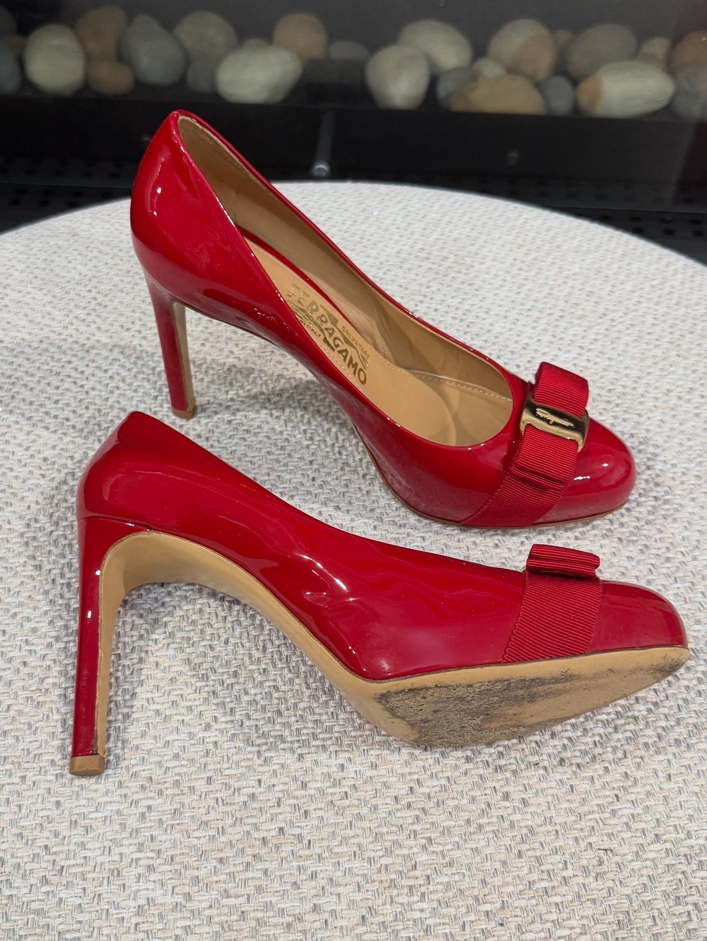 Salvatore Ferragamo Vara Red Leather Heels 9cm