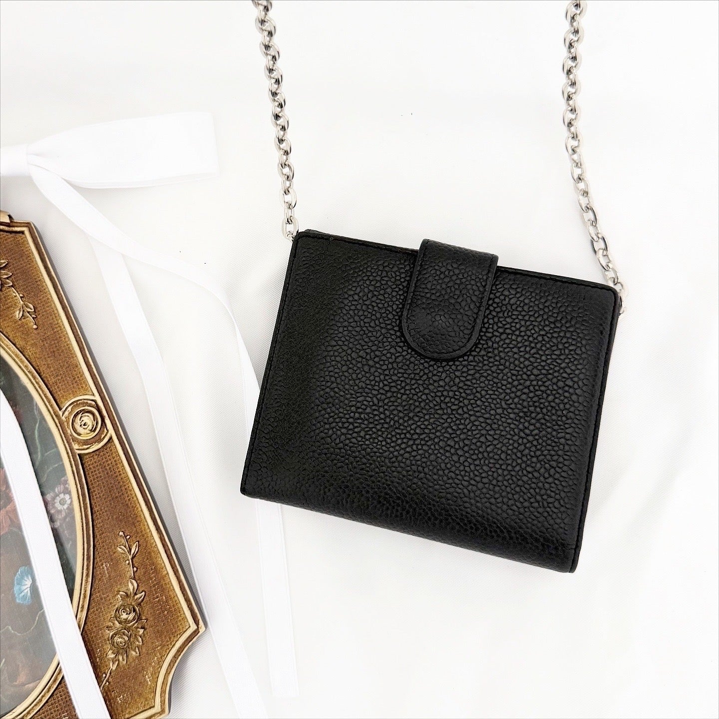 CHANEL Coco Mark Bi-fold Wallet Caviar Leather Black