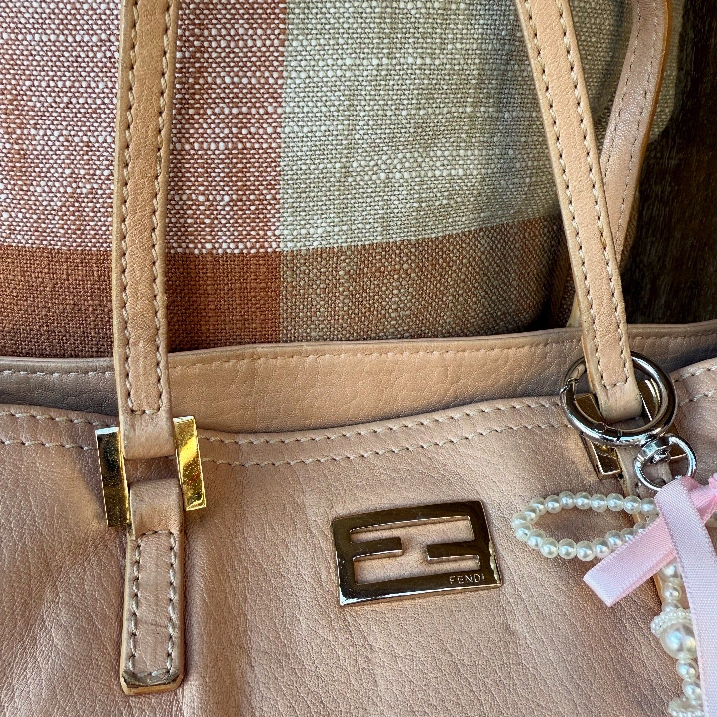 Fendi Beige Leather Logo Tote