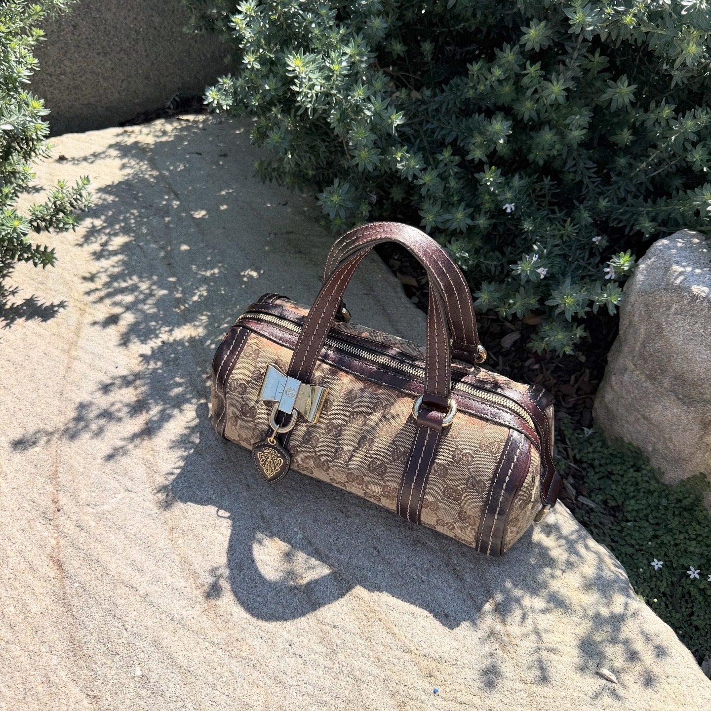 Gucci Monogram Crystal Duchessa Boston Bag