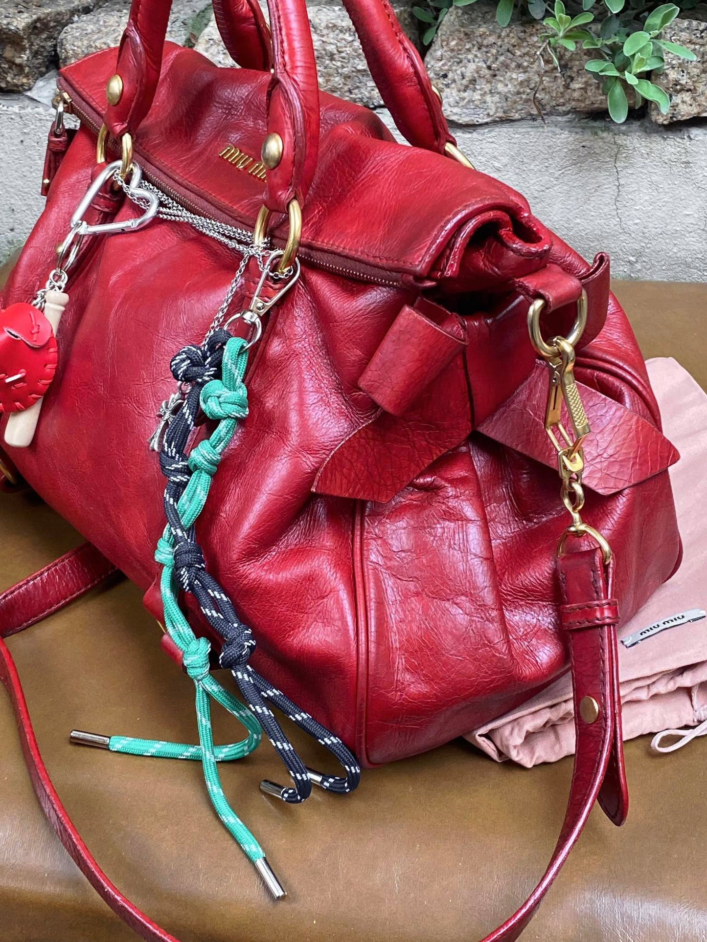 Miu Miu Vitello Lux Satchel Bag Red