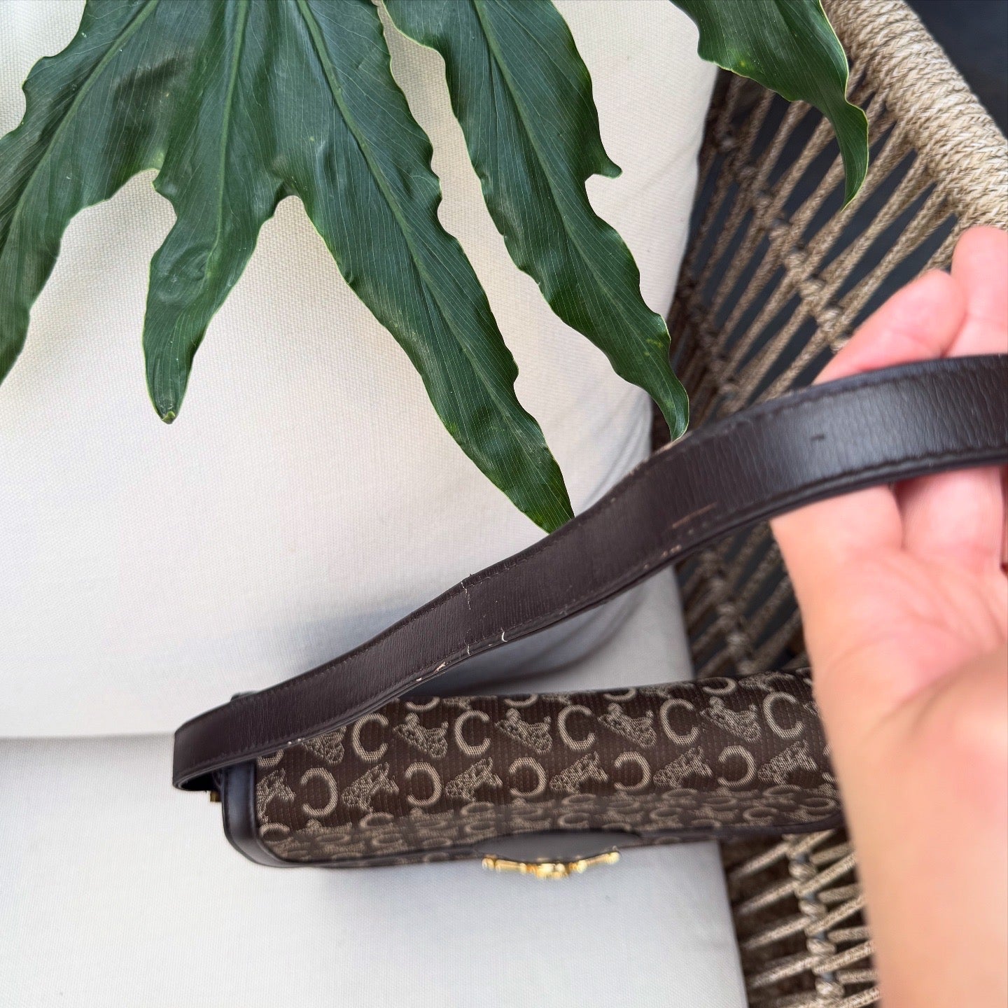 CELINE C Sulky Shoulder Bag Canvas Brown