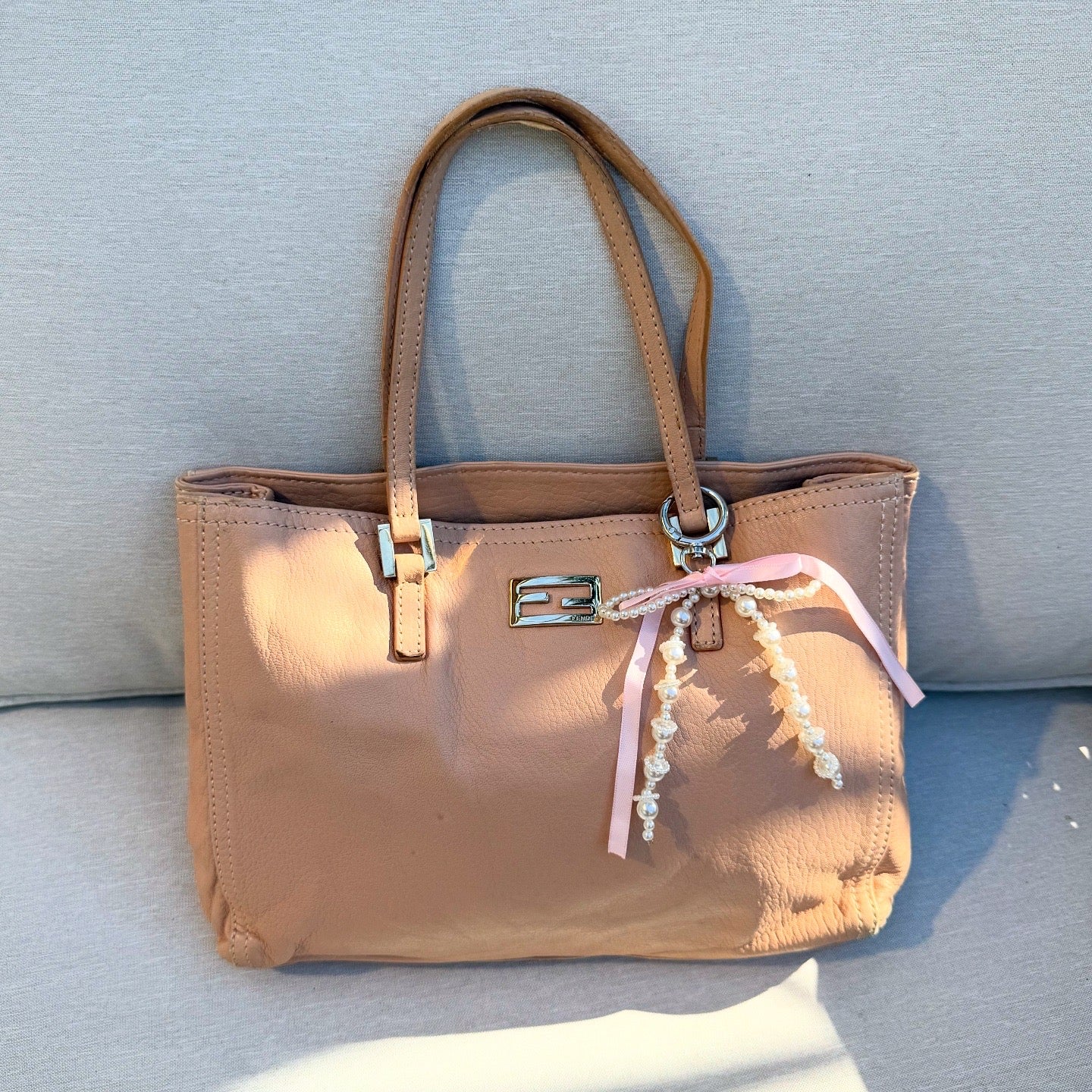 Fendi Beige Leather Logo Tote
