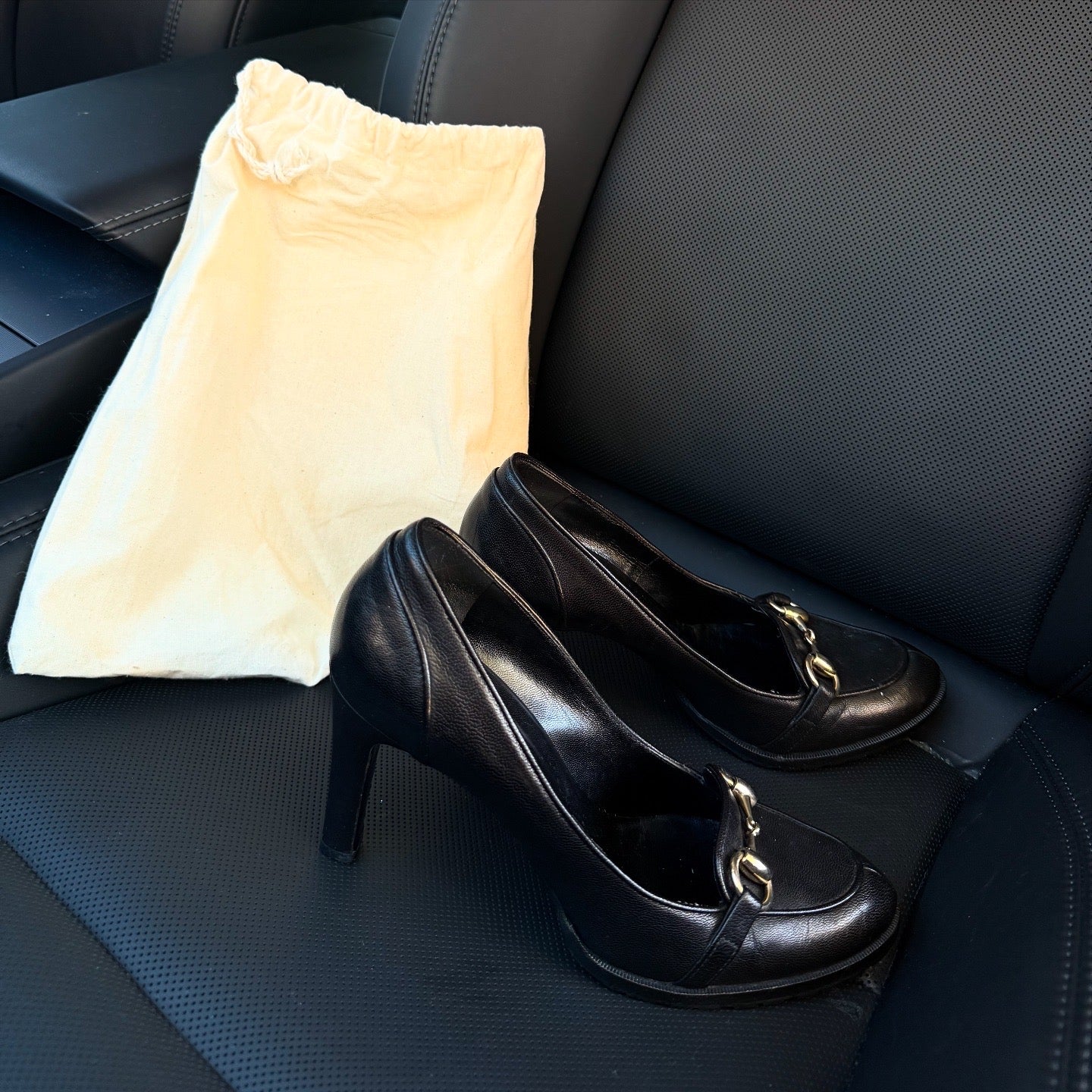 GUCCI Pumps Heel Horsebit Leather Black Heels 8cm