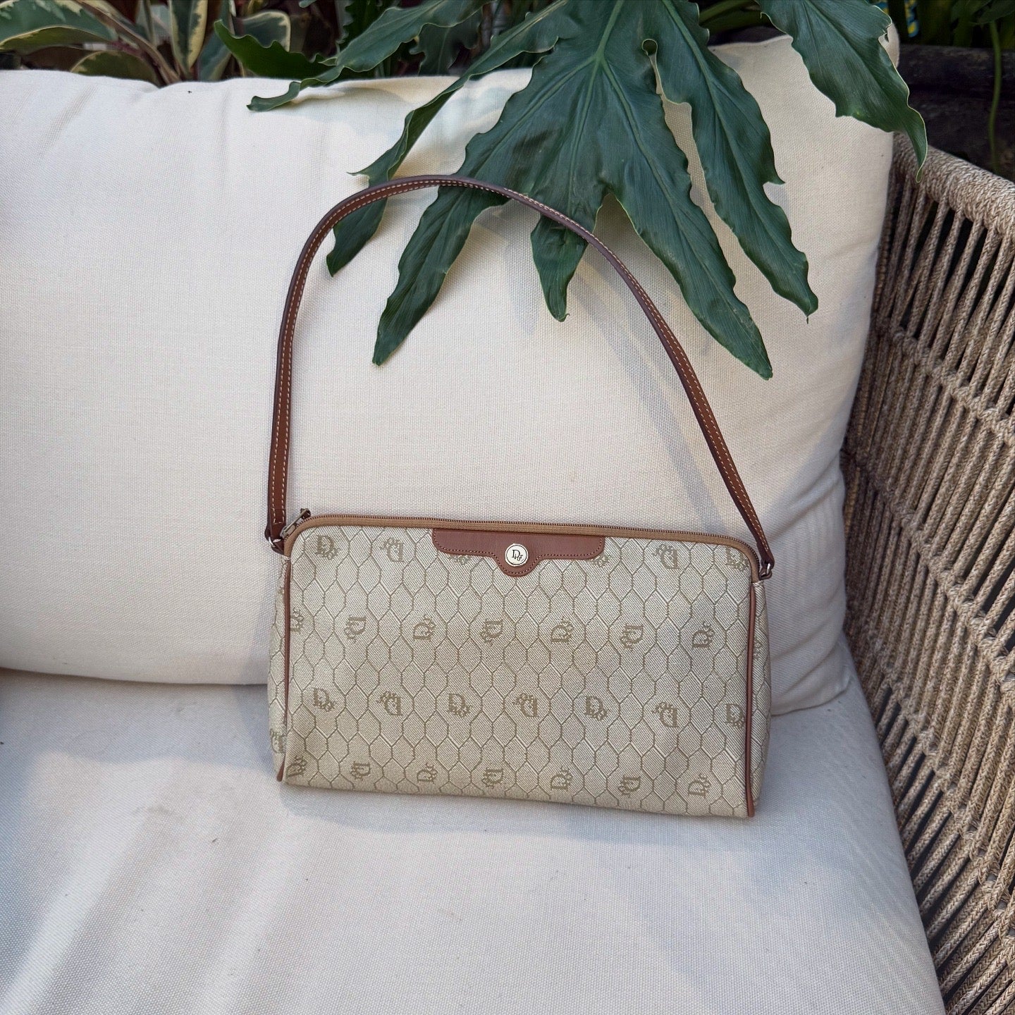 Dior Vintage 20th Century Honeycomb Coated Canvas Clutch Bag