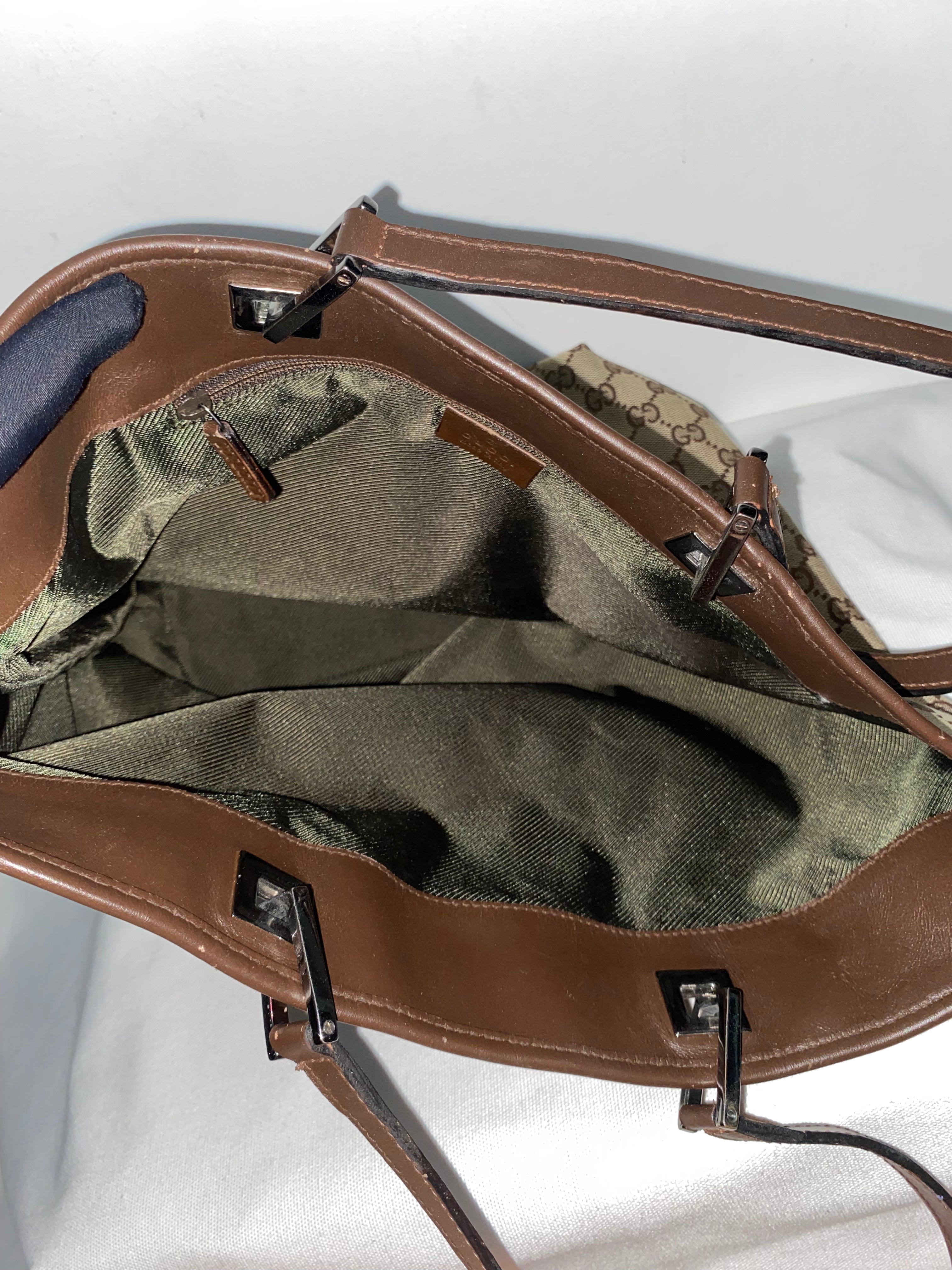 GUCCI GG Canvas and Leather Open Top Brown Tote