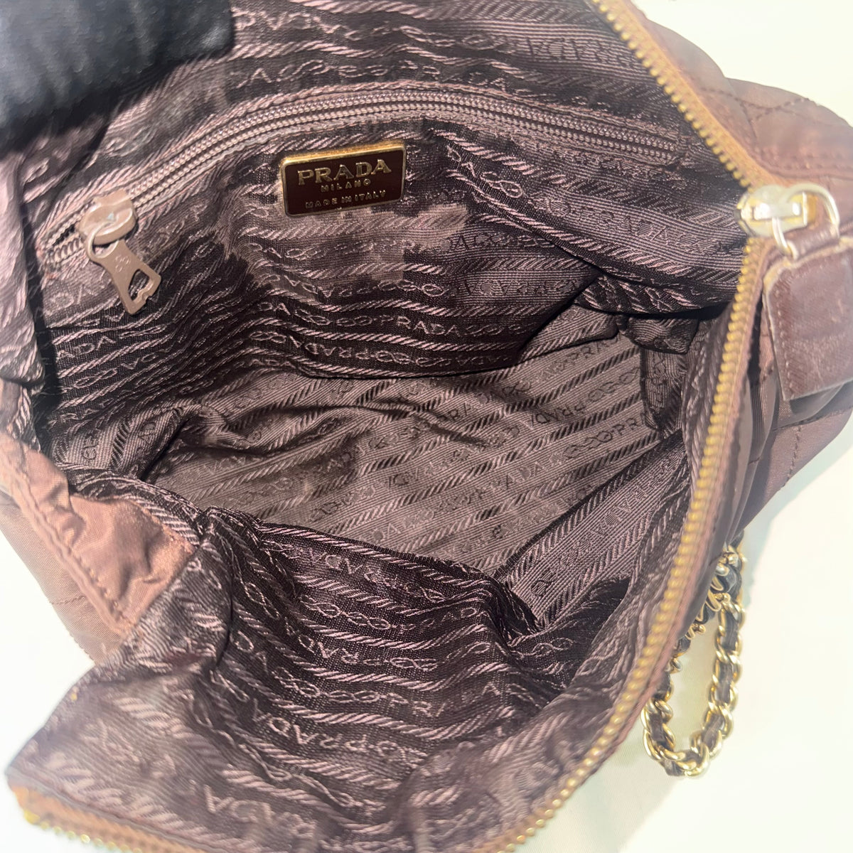 Prada Brown Nylon Tessuto Quilted Flap Shoulder bag