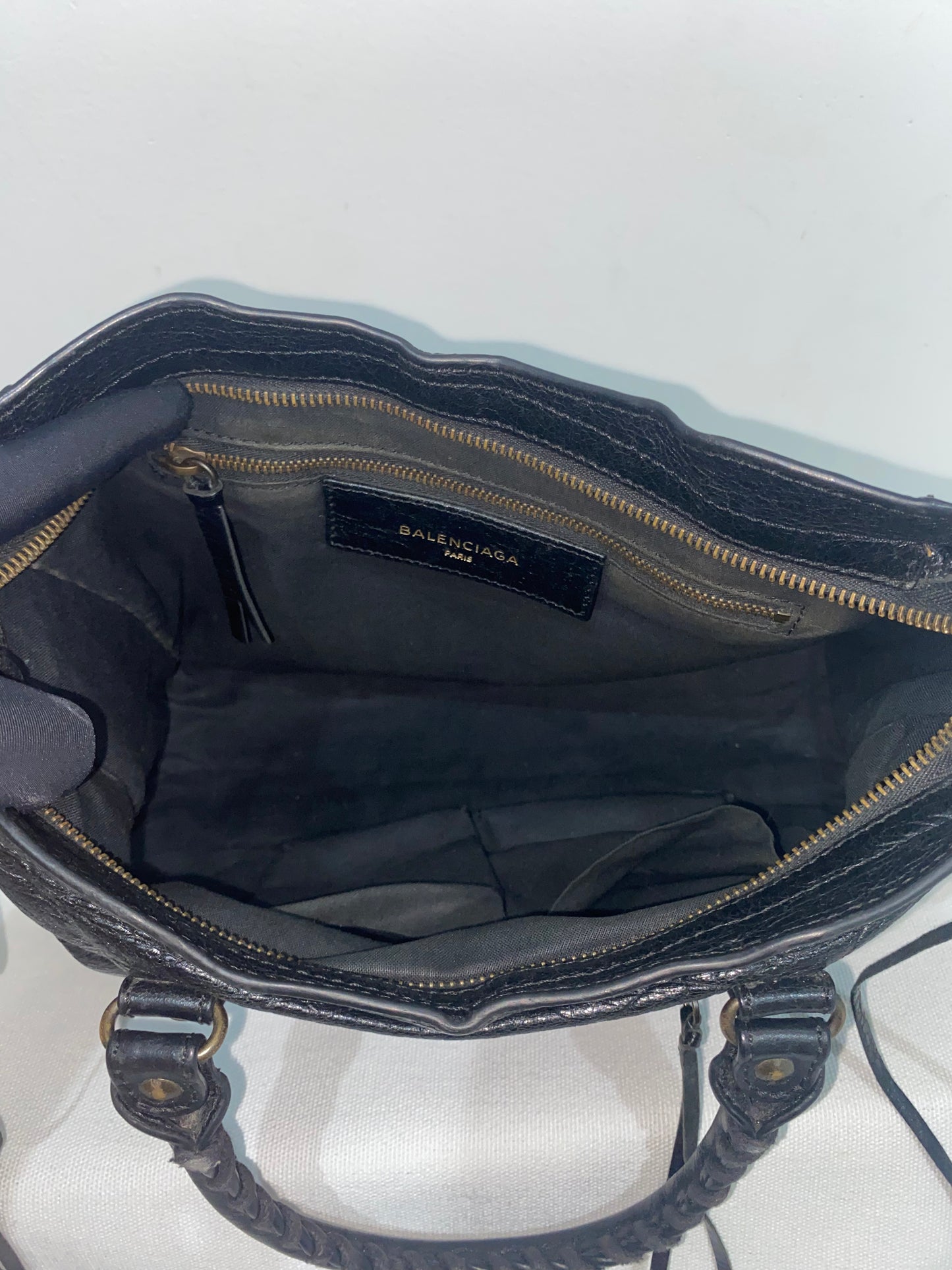 Balenciaga Classic City Black Leather Bag with Logo Strap