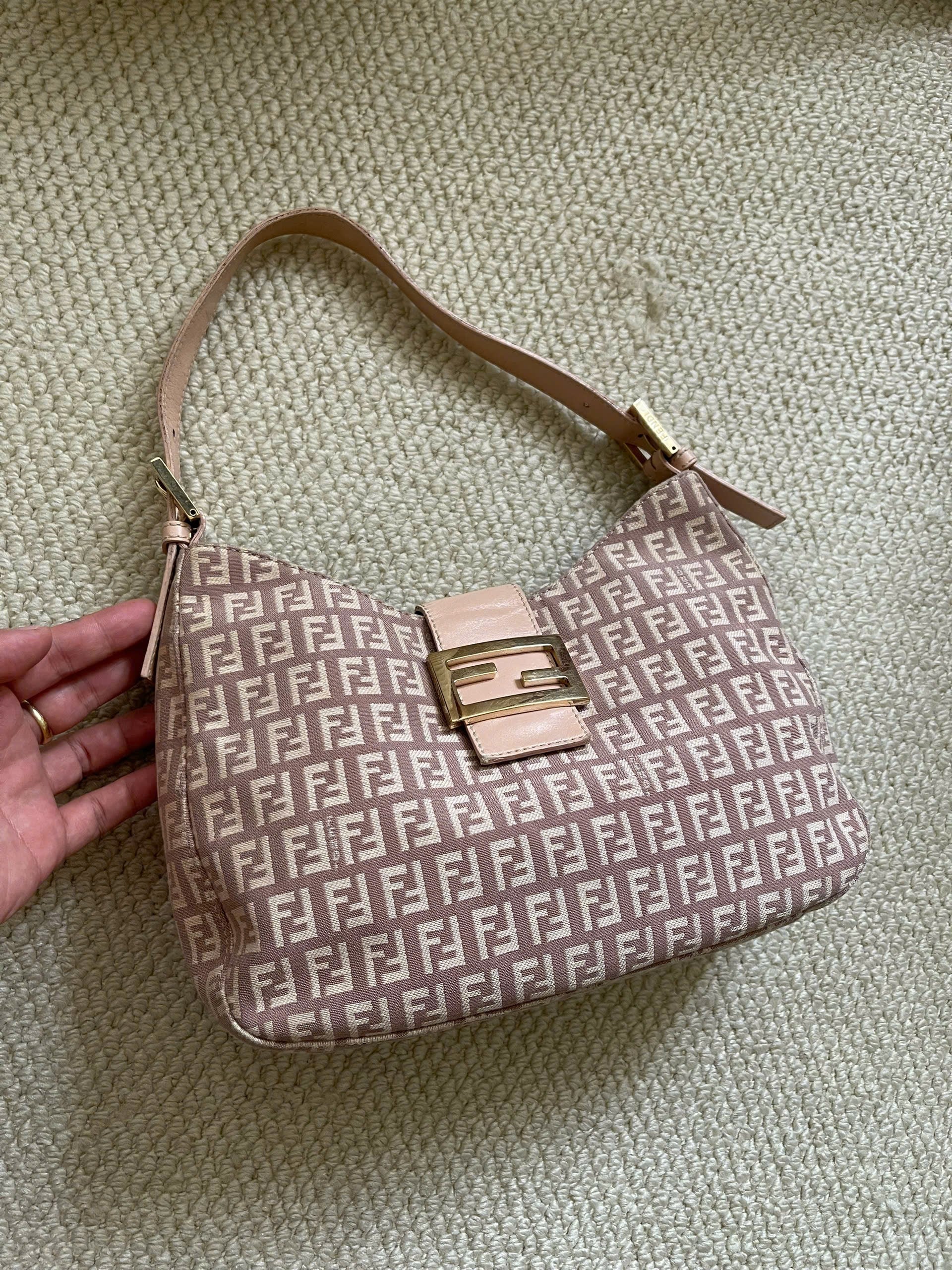 Fendi Light Pink Zucchino Baguette Shoulder Bag