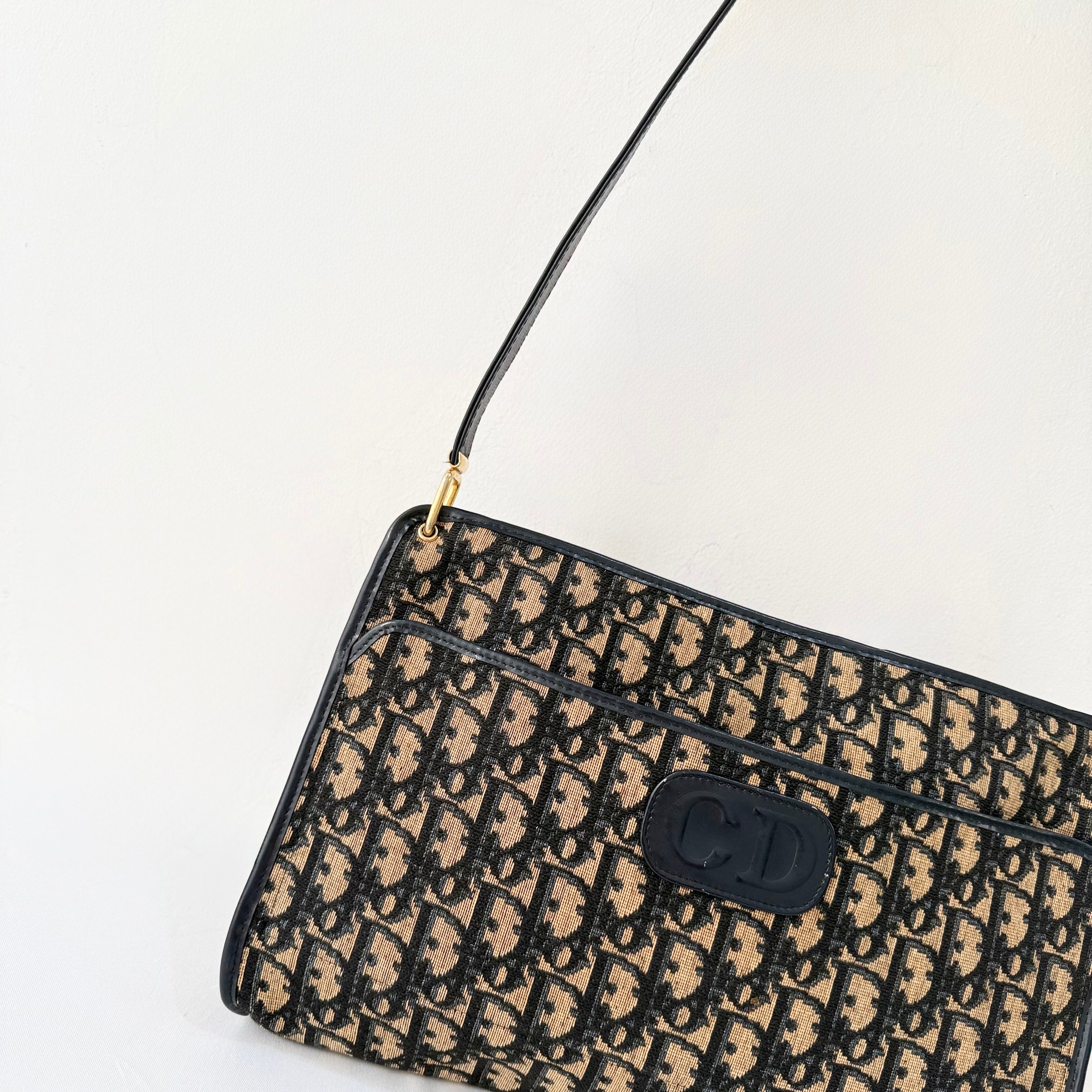 Christian Dior Vintage Navy Canvas Shoulder Bag