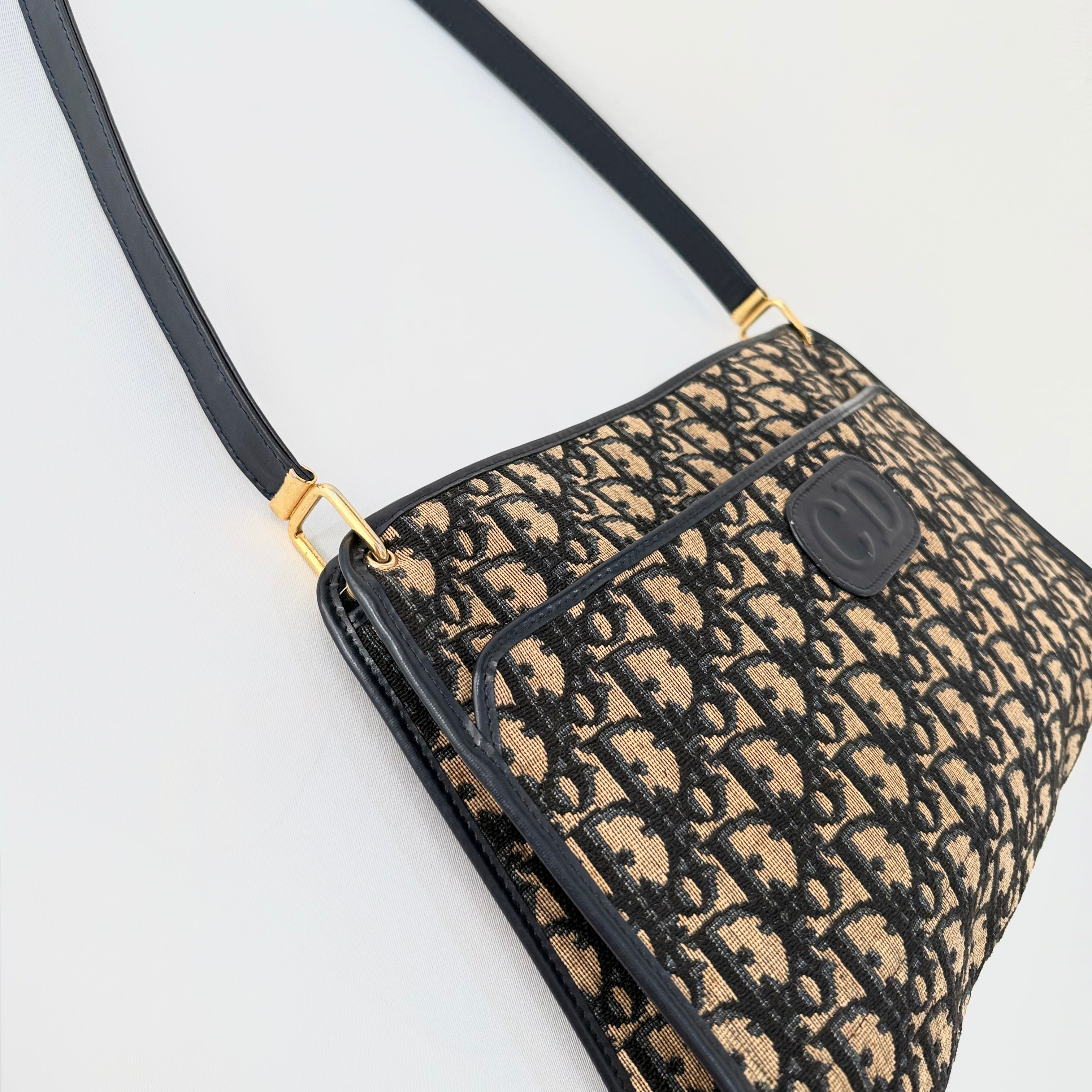 Christian Dior Vintage Navy Canvas Shoulder Bag