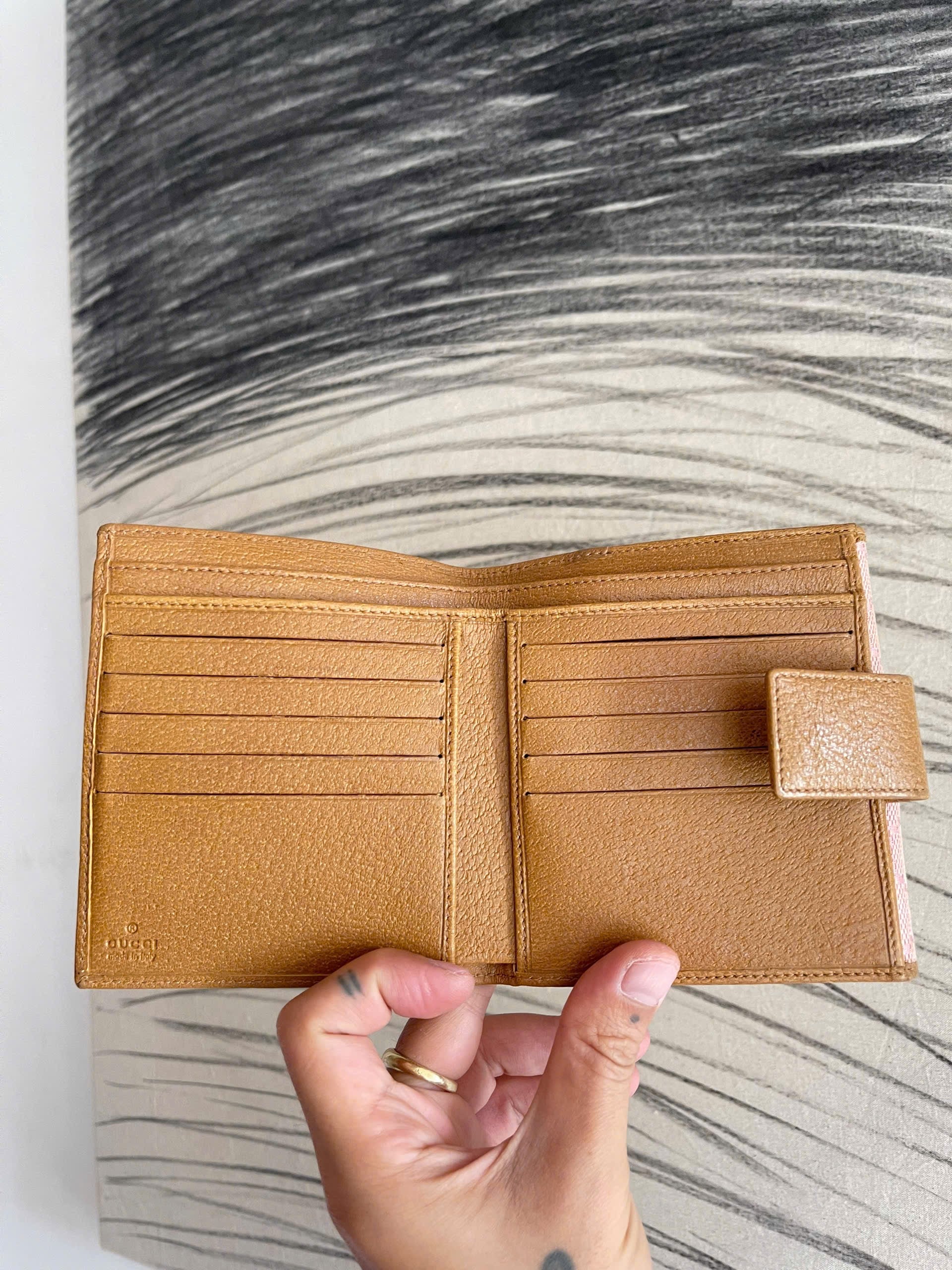 Gucci Monogram Metal Bar French Flap Wallet Pink