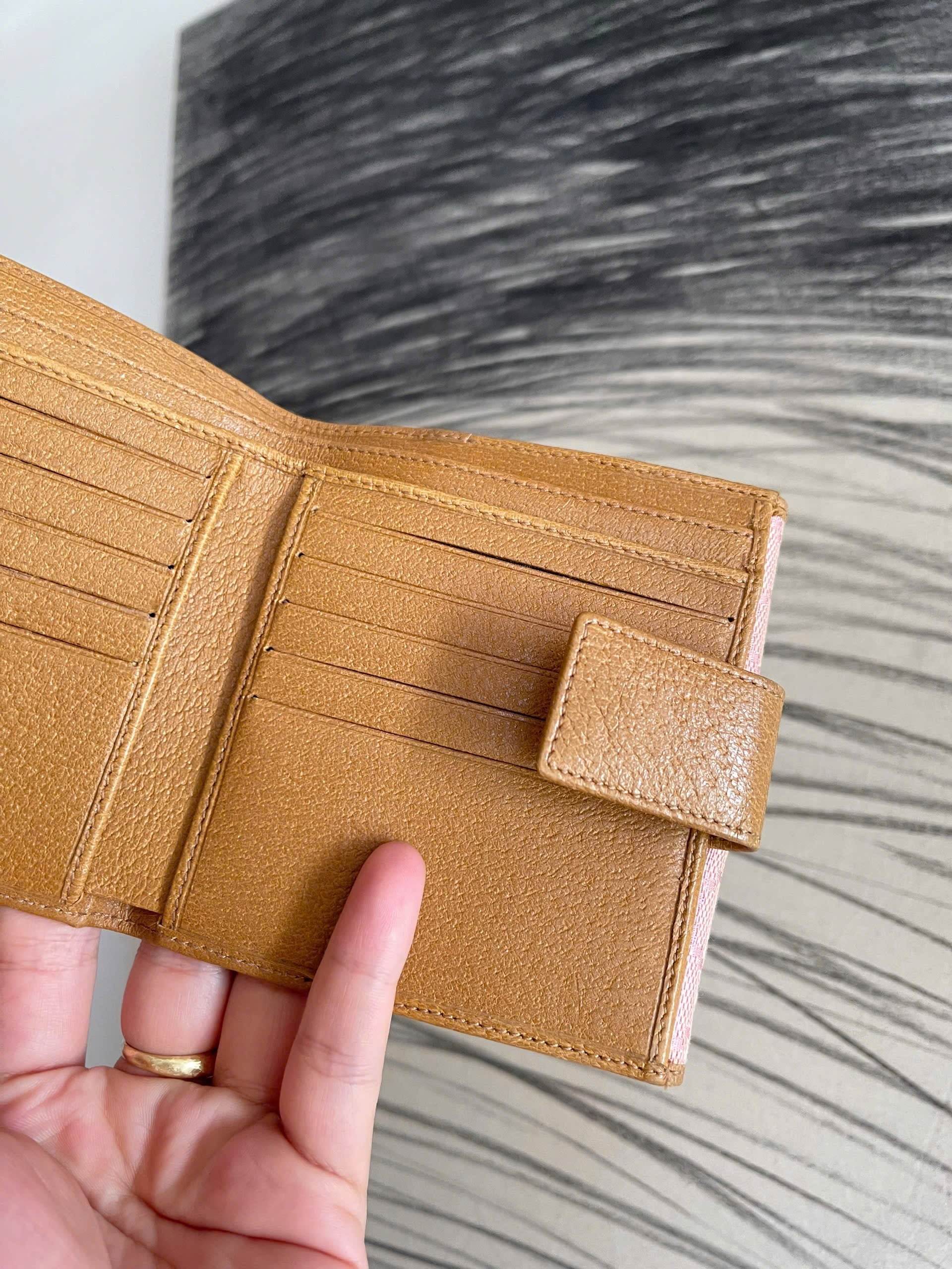 Gucci Monogram Metal Bar French Flap Wallet Pink