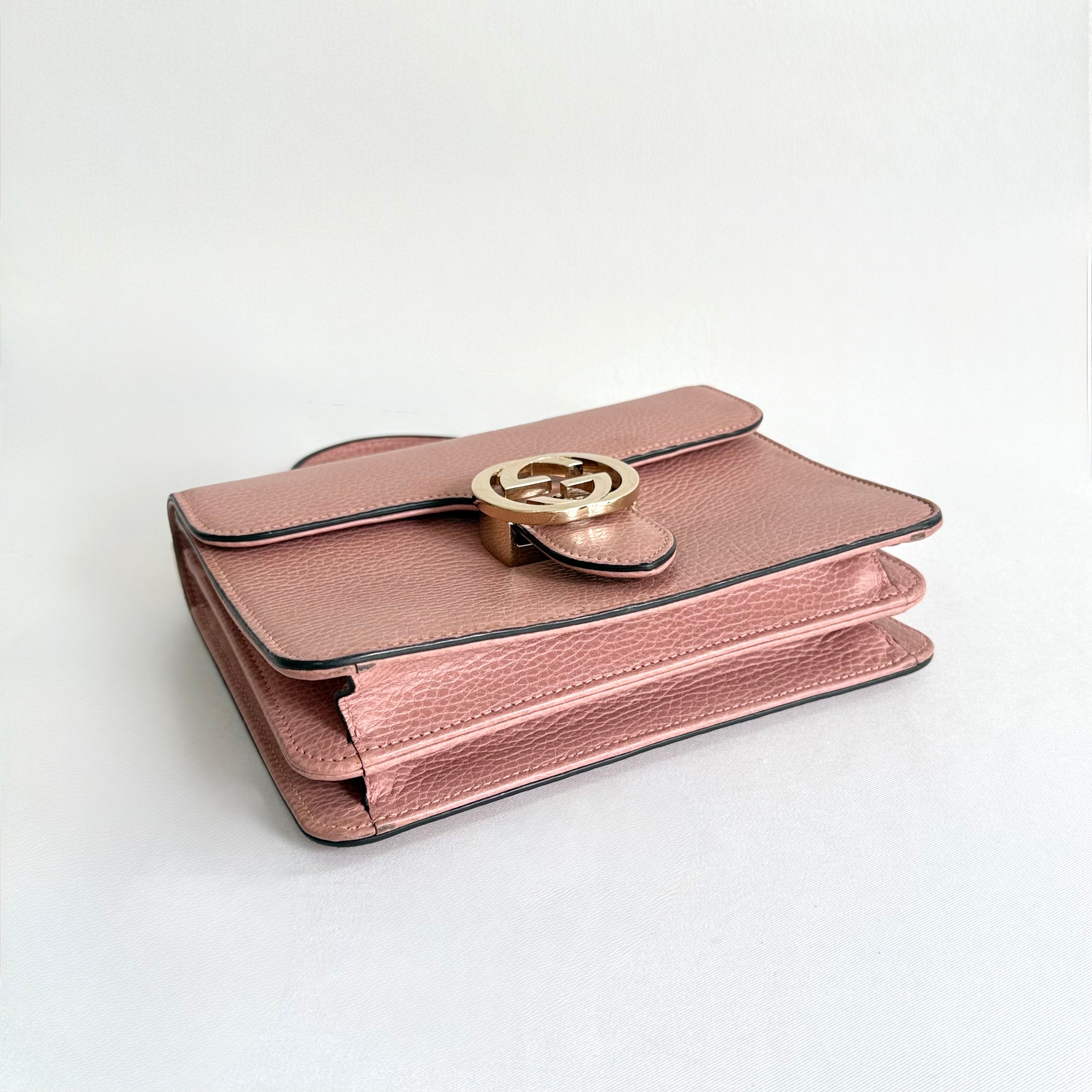 Gucci Interlocking G Chain Shoulder Bag Calfskin Leather – Pink