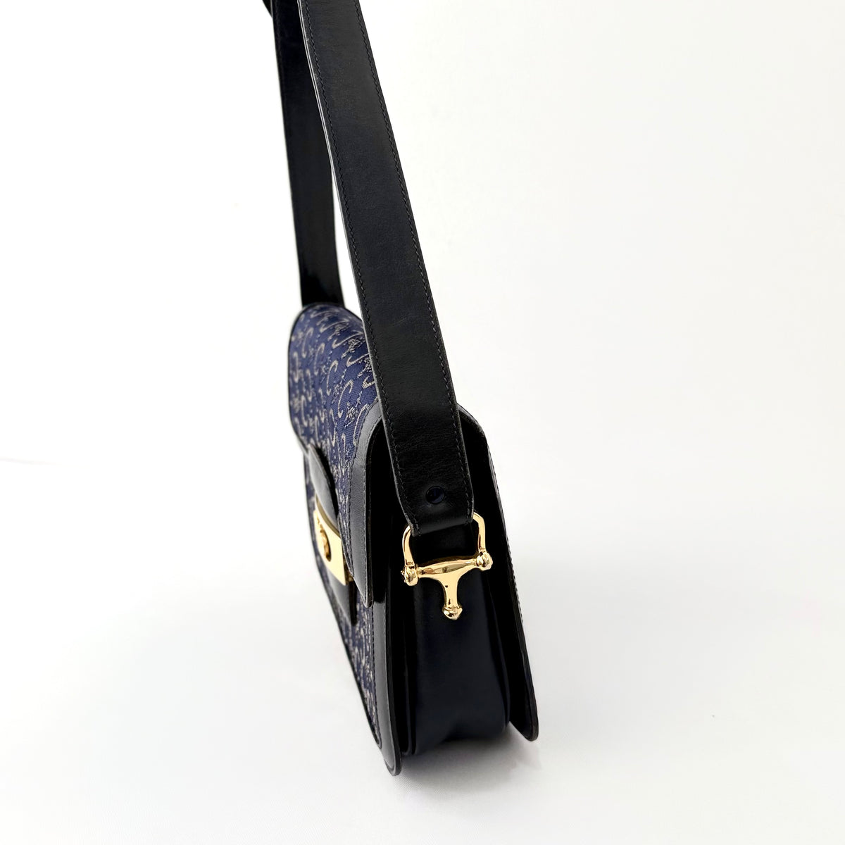 Celine Vintage Blue C Carriage Canvas Box Flap Shoulder Bag