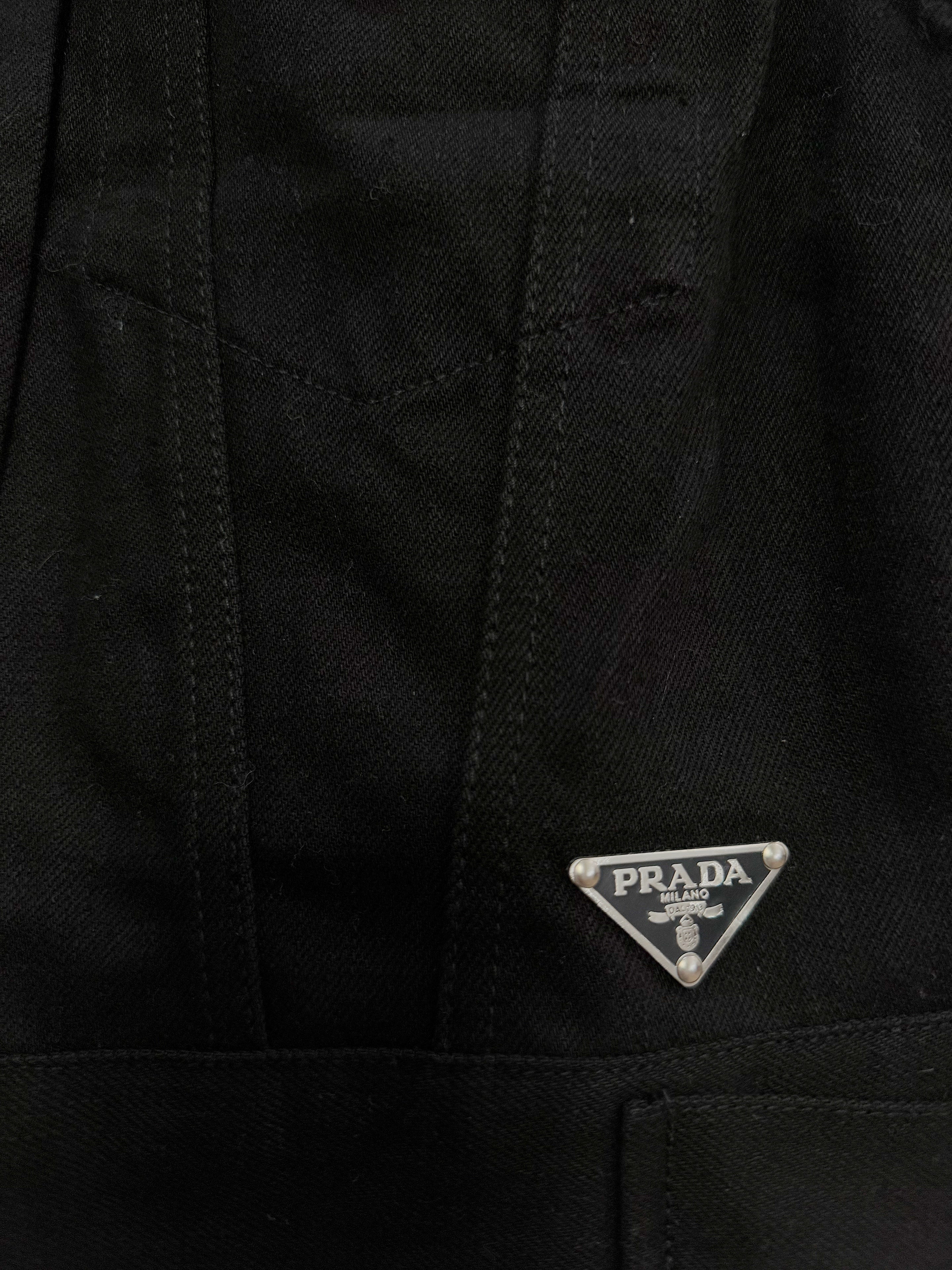 Prada Black Cotton Denim Single-Breasted Vest With Iconic Triangle Logo Patch