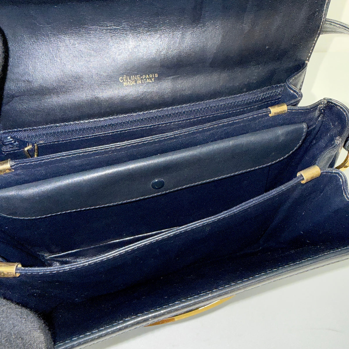 Celine Vintage Blue C Carriage Canvas Box Flap Shoulder Bag