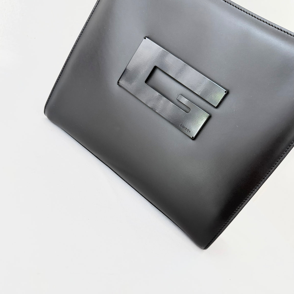 Gucci Tom Ford Black Leather G Logo Shoulder Bag
