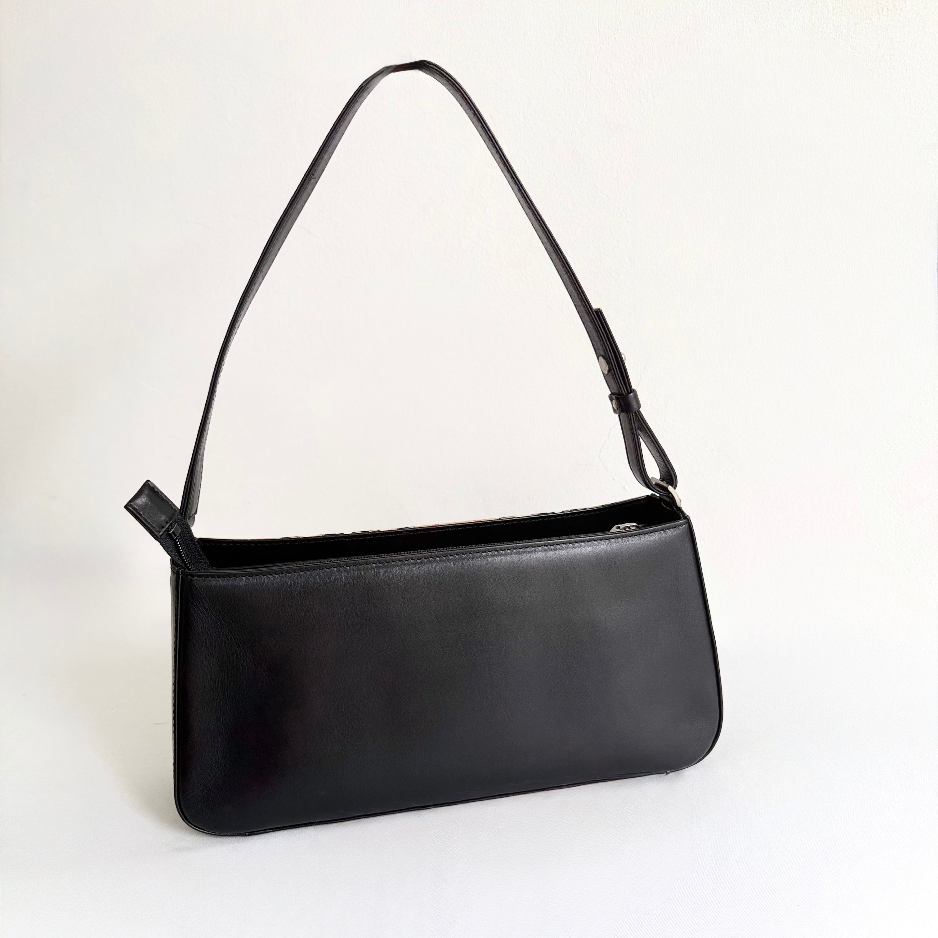 Burberry Leather Canvas Trimmed Shoulder Bag