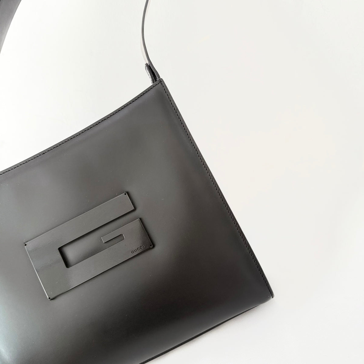 Gucci Tom Ford Black Leather G Logo Shoulder Bag