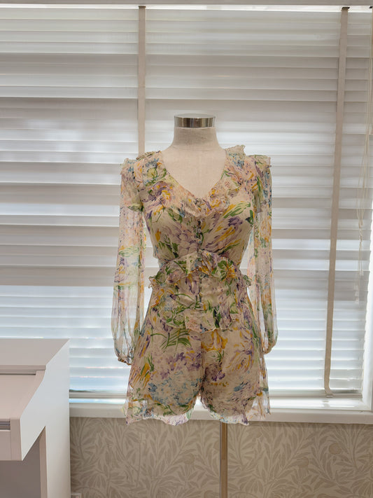 Zimmermann Ninety Six Flutter Playsuit Blush Floral
