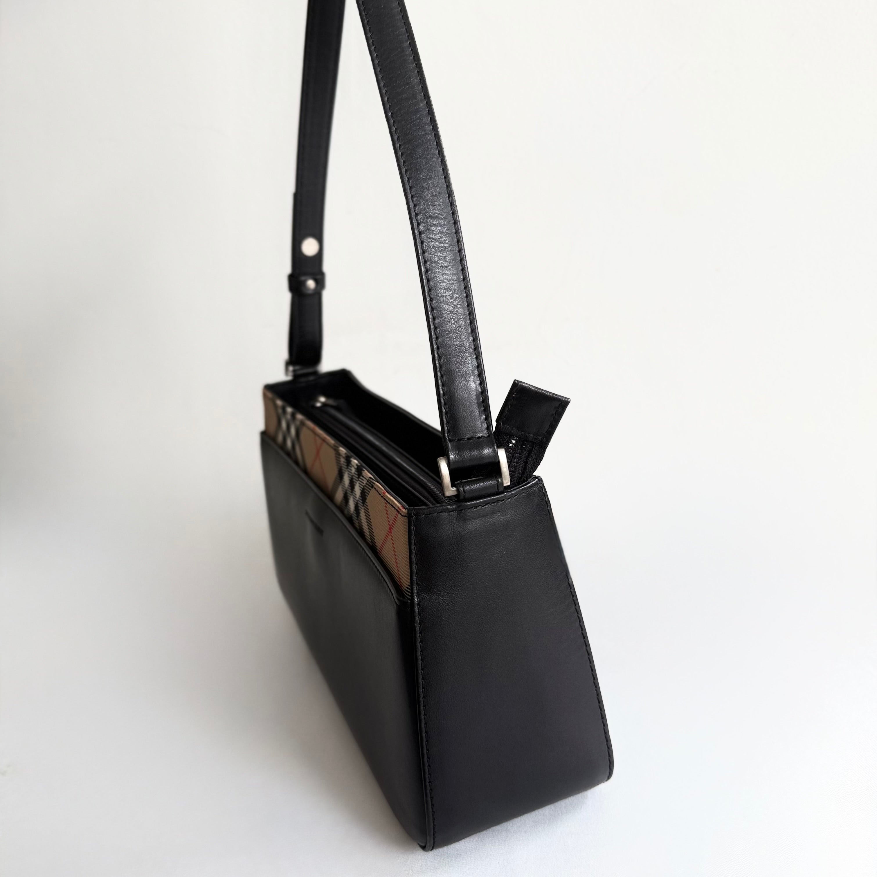 Burberry Leather Canvas Trimmed Shoulder Bag