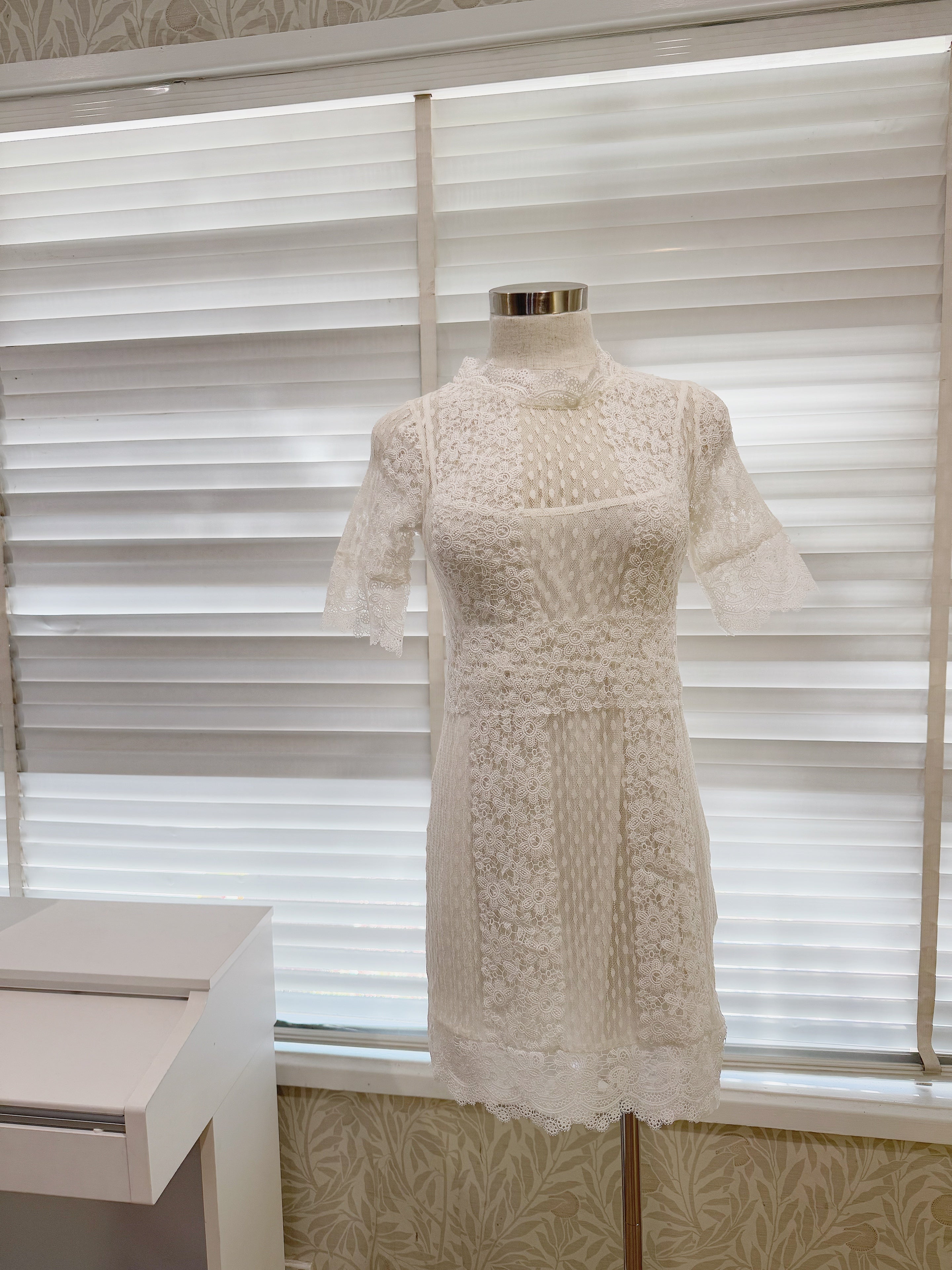 Maje Revanta Lace Dress in White Polyester