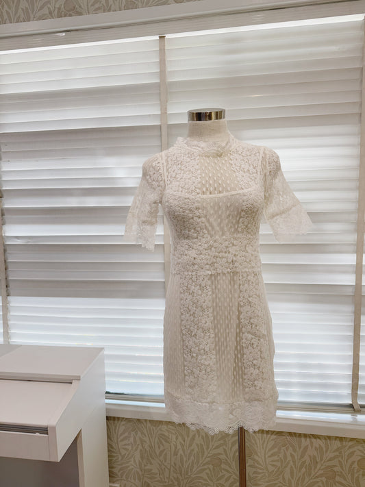 Maje Revanta Lace Dress in White Polyester