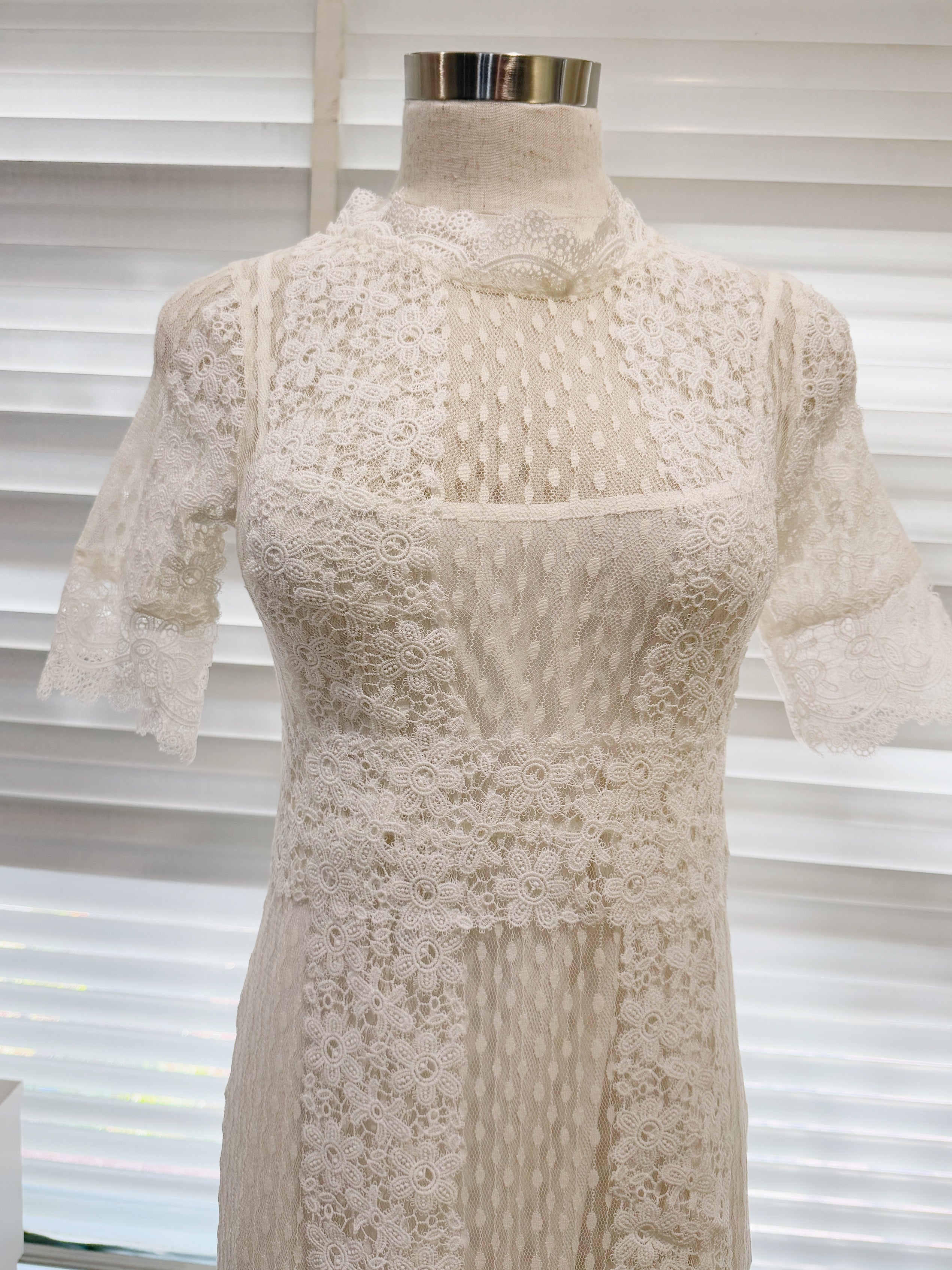 Maje Revanta Lace Dress in White Polyester