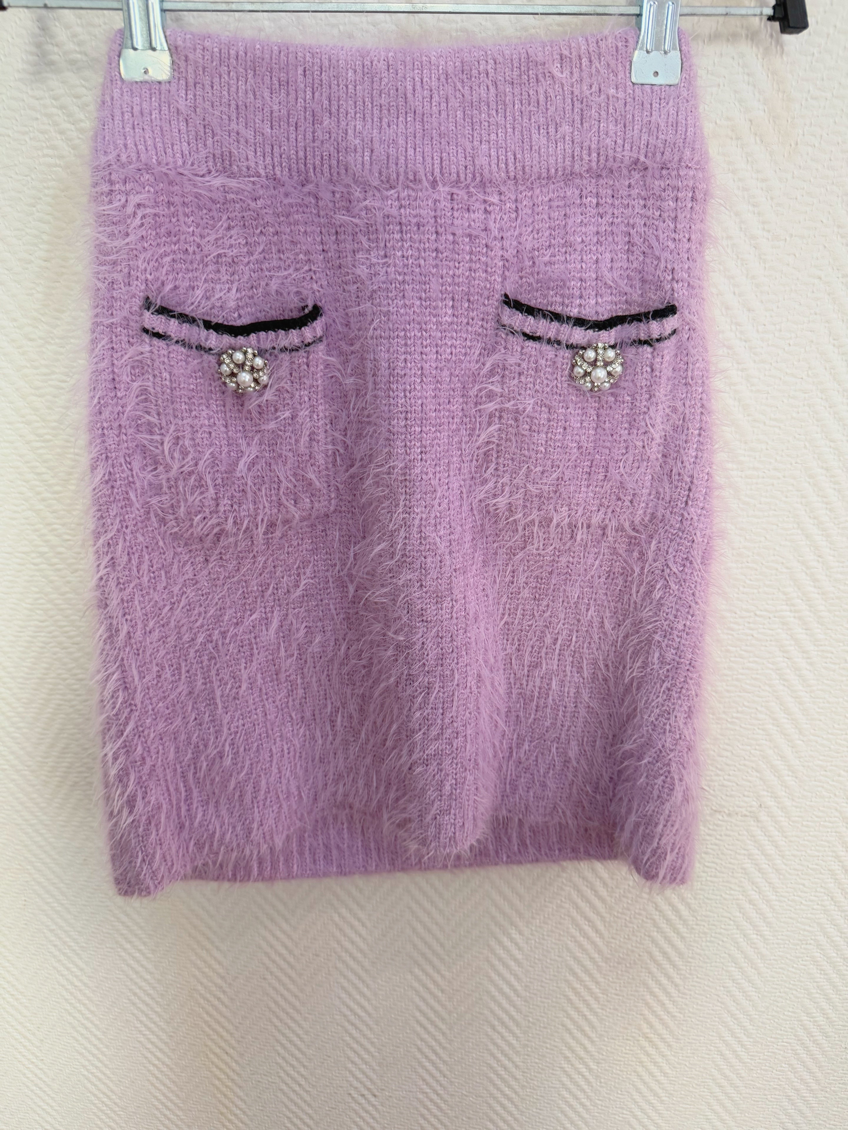 Self Portrait Lilac Fluffy Knit Cardigan/Skirt/Croptop