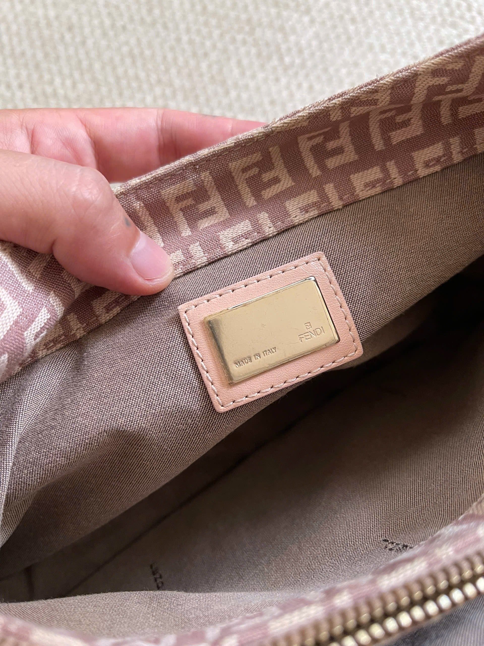 Fendi Light Pink Zucchino Baguette Shoulder Bag