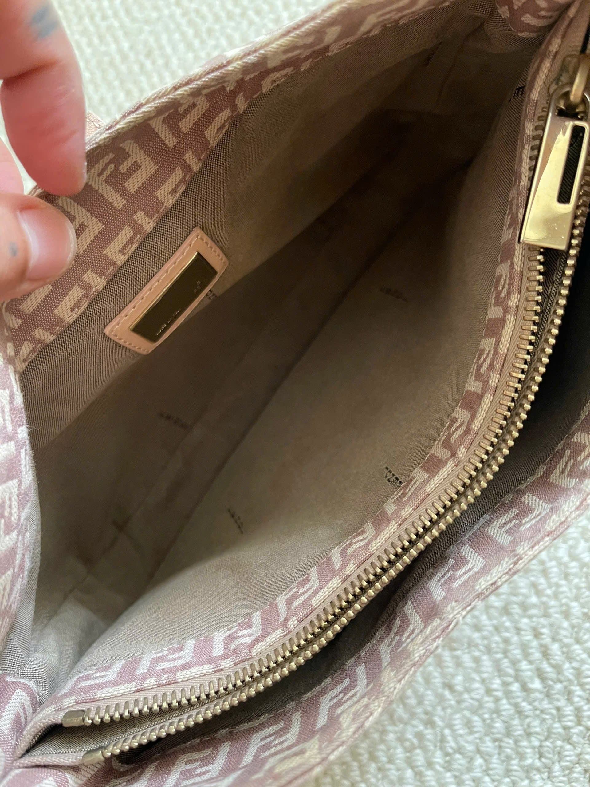 Fendi Light Pink Zucchino Baguette Shoulder Bag