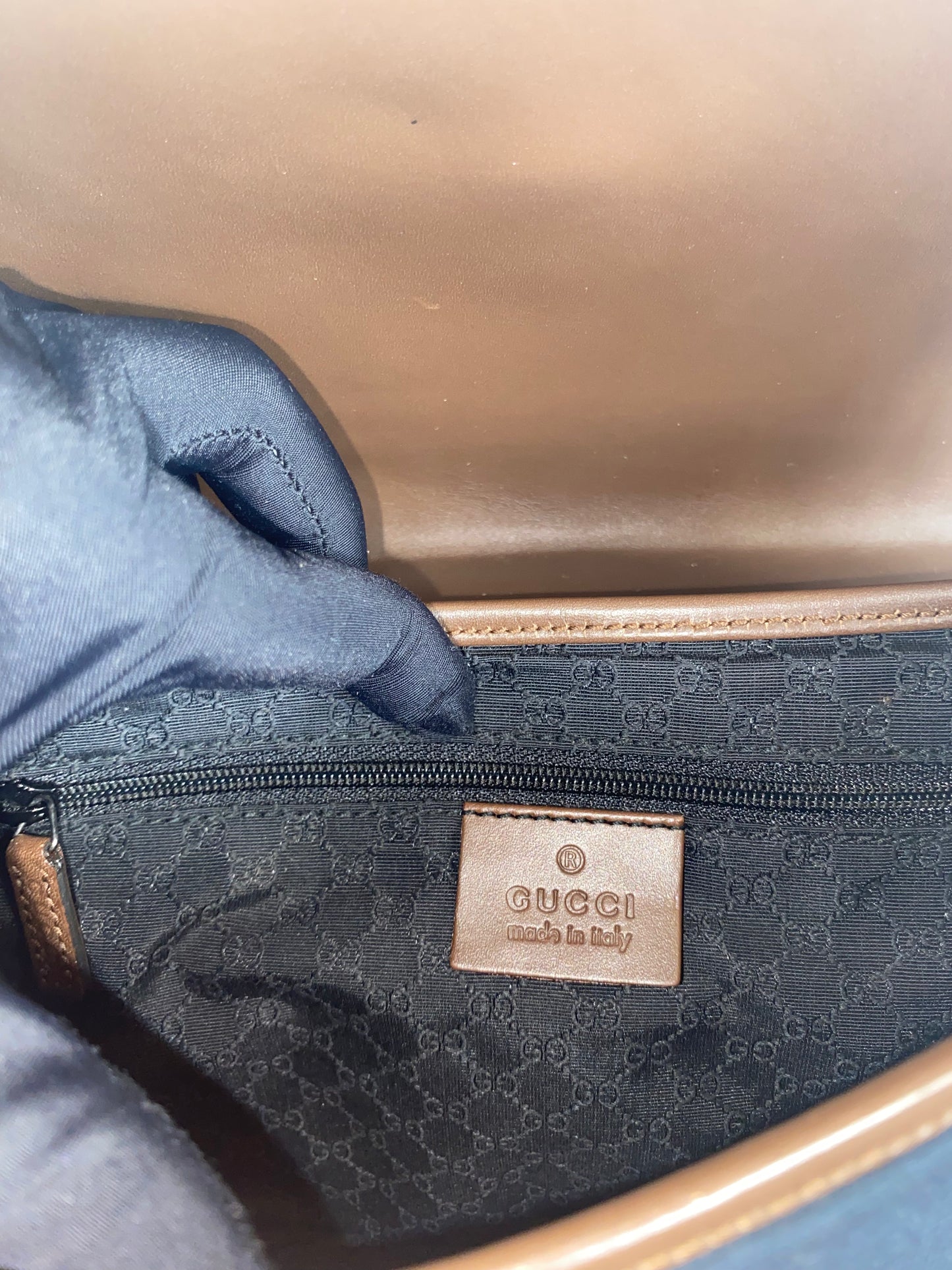 Gucci Vintage Navy Canvas & Brown Leather Jackie Bag