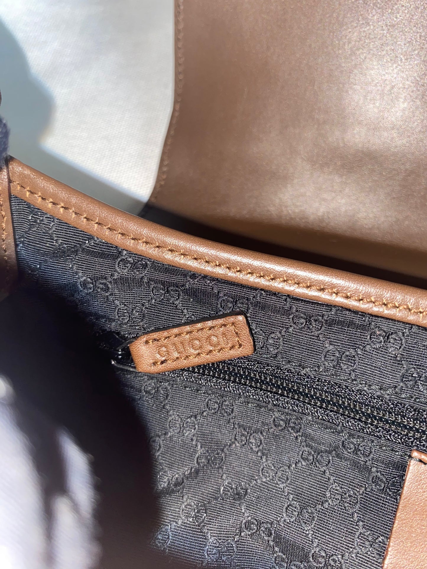 Gucci Vintage Navy Canvas & Brown Leather Jackie Bag
