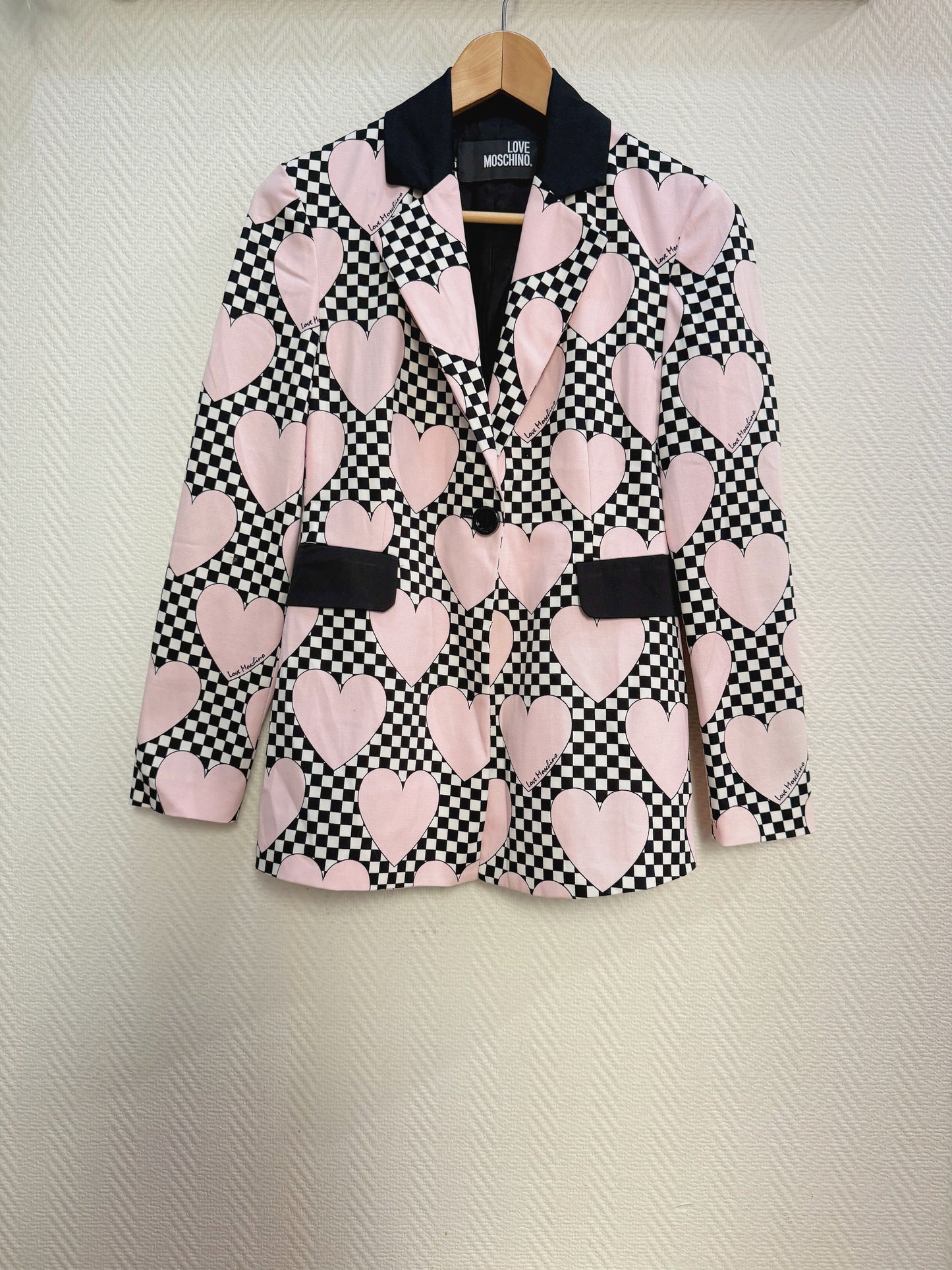 MOSCHINO Heart Check Print Blazer In Pink