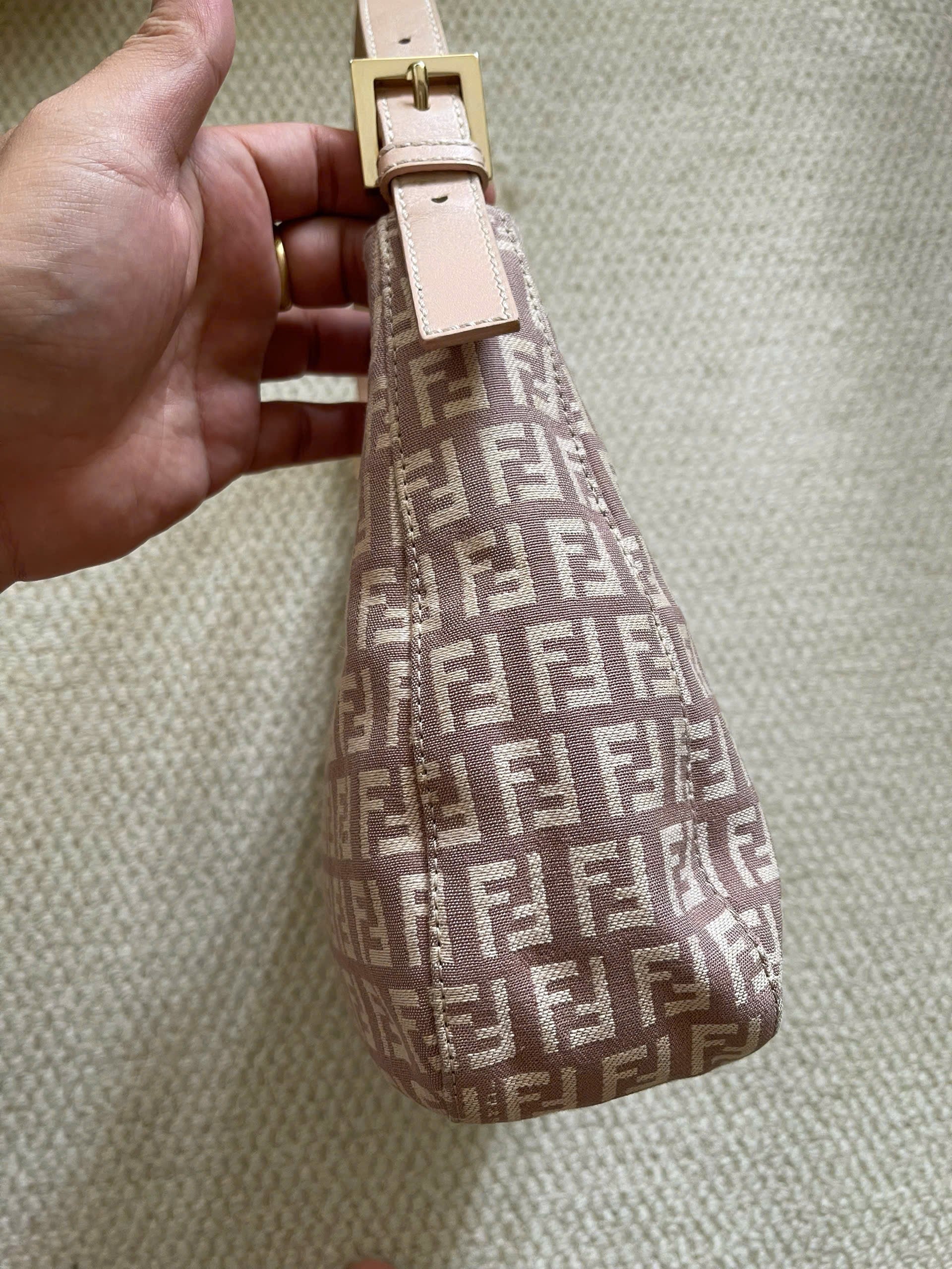 Fendi Light Pink Zucchino Baguette Shoulder Bag