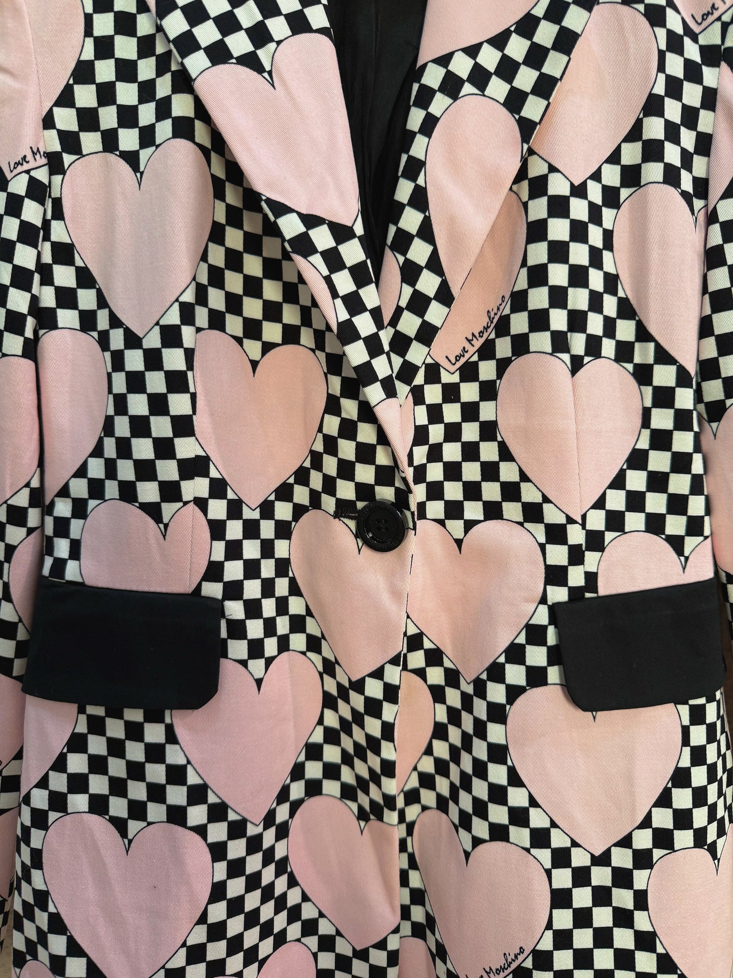 MOSCHINO Heart Check Print Blazer In Pink