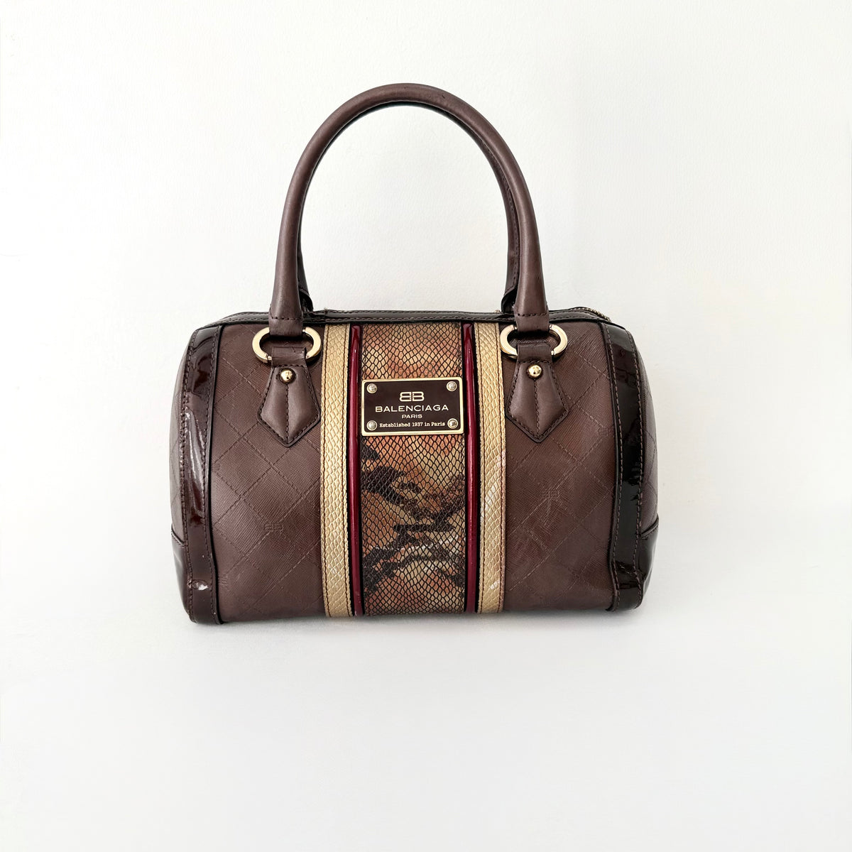 Balenciaga brown monogram top-handle bag