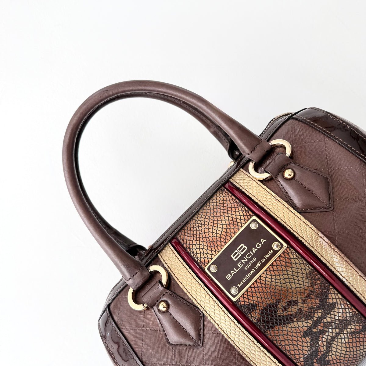 Balenciaga brown monogram top-handle bag