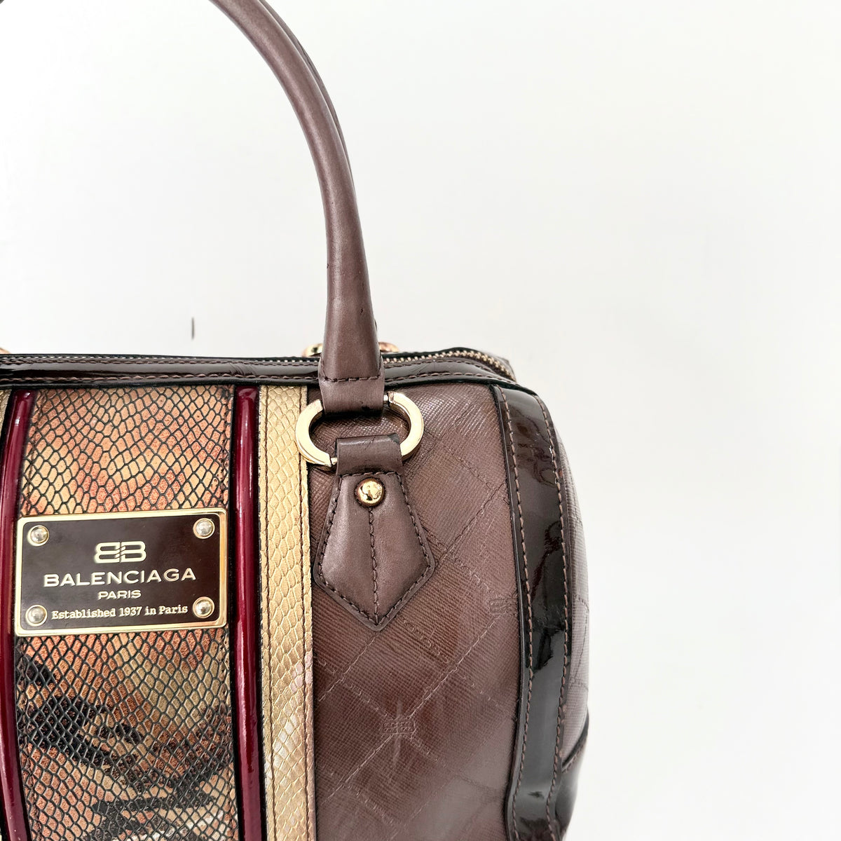 Balenciaga brown monogram top-handle bag