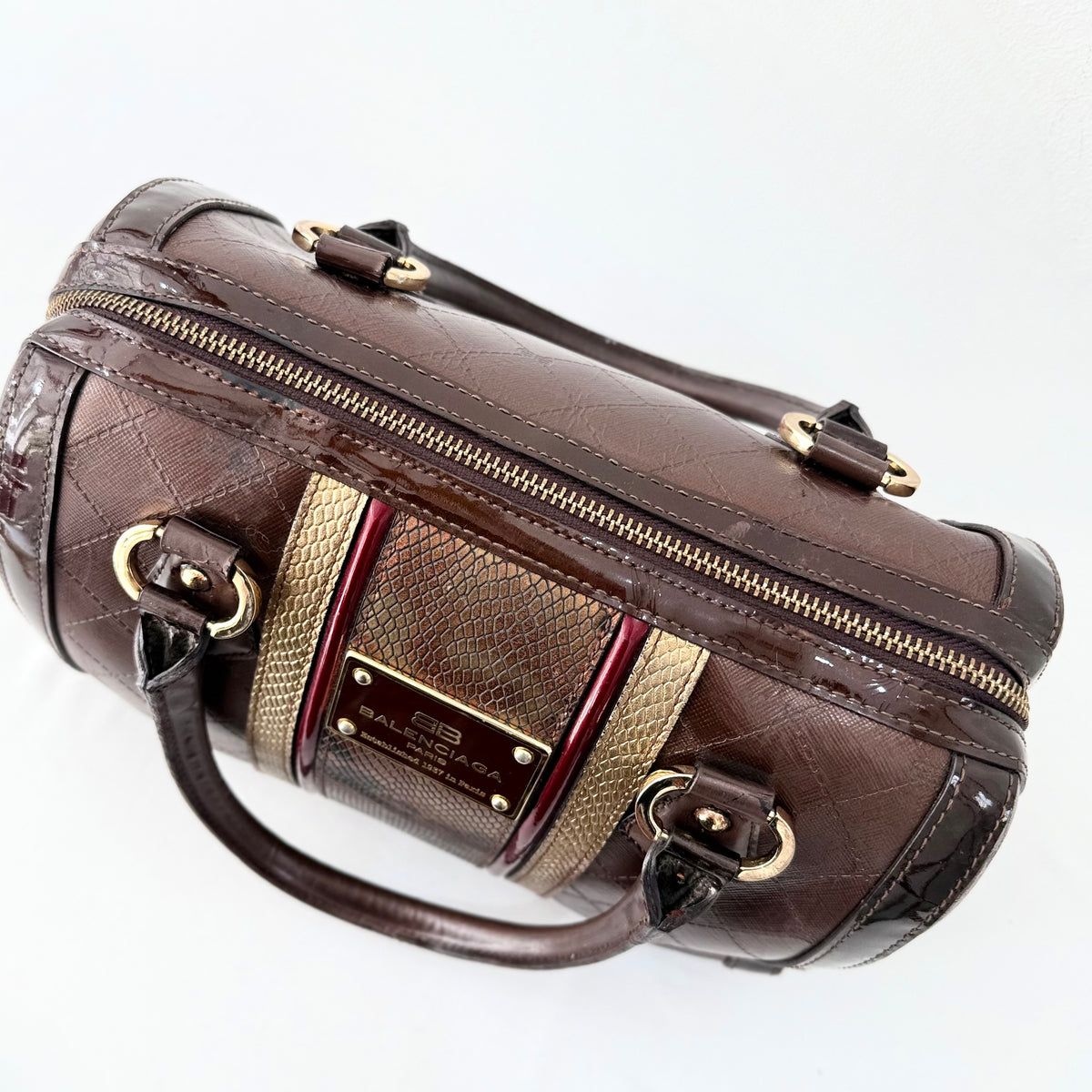 Balenciaga brown monogram top-handle bag