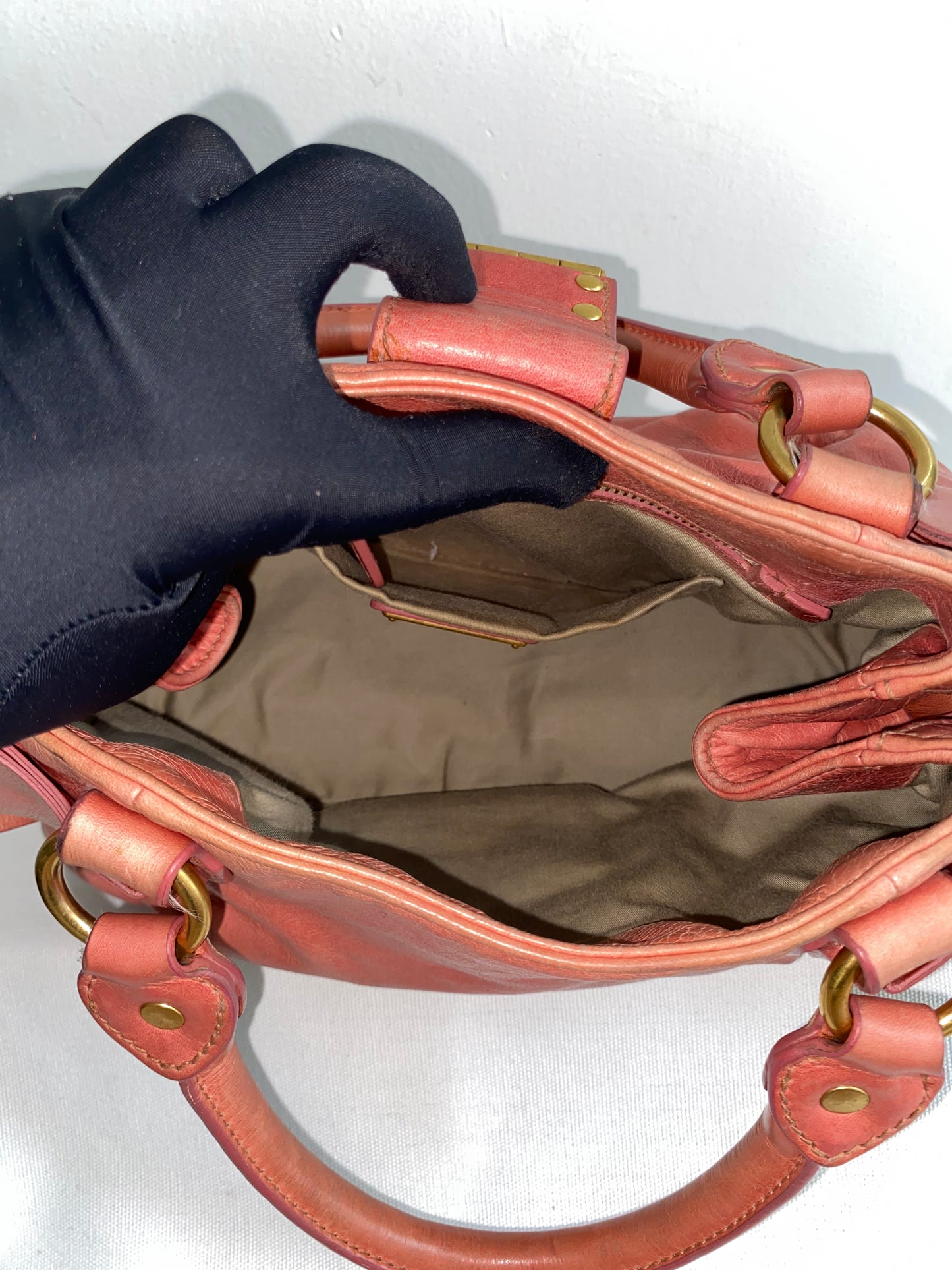 Miu Miu Vitello Lux Handbag Leather Pink Side Ribbon