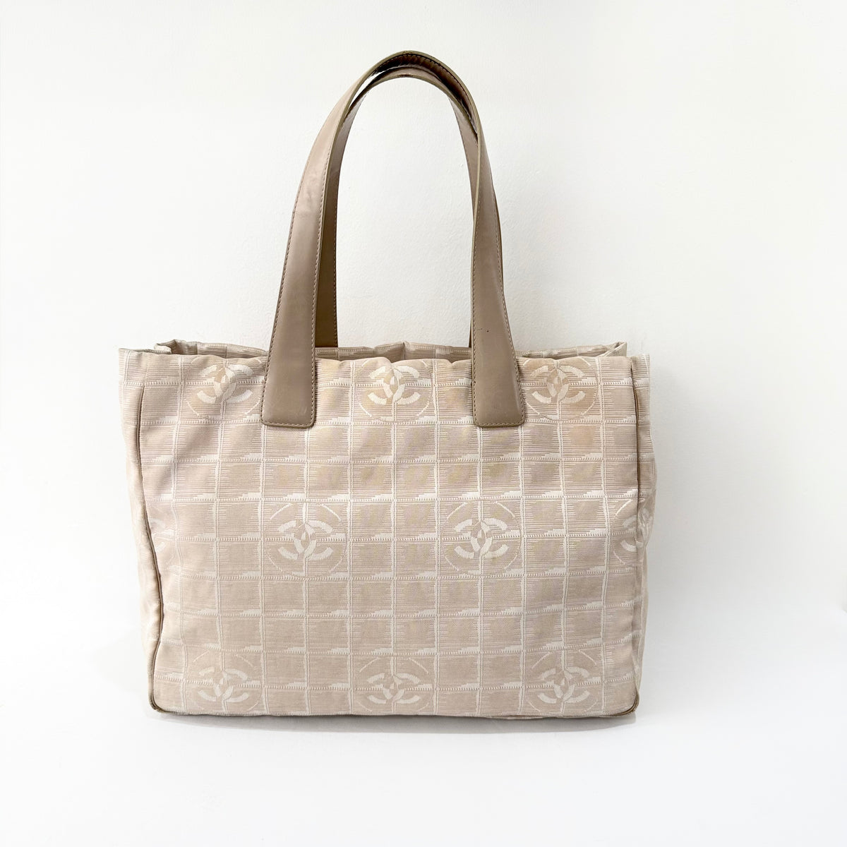 Chanel Beige Nylon CC Logo Travel Line Tote Bag